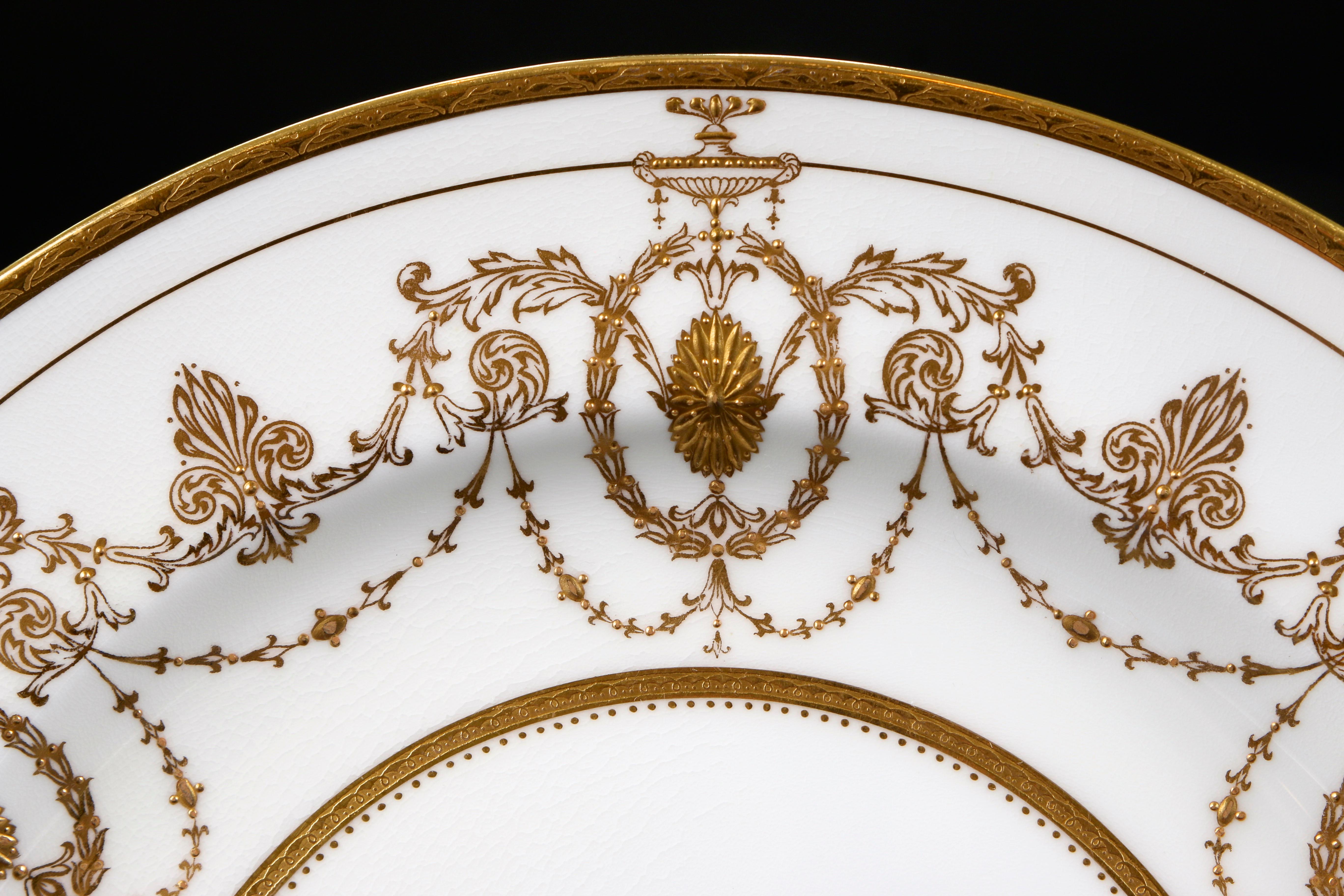 Adam Style 13 Minton for Tiffany Adam-Style Gold Encrusted Plates For Sale