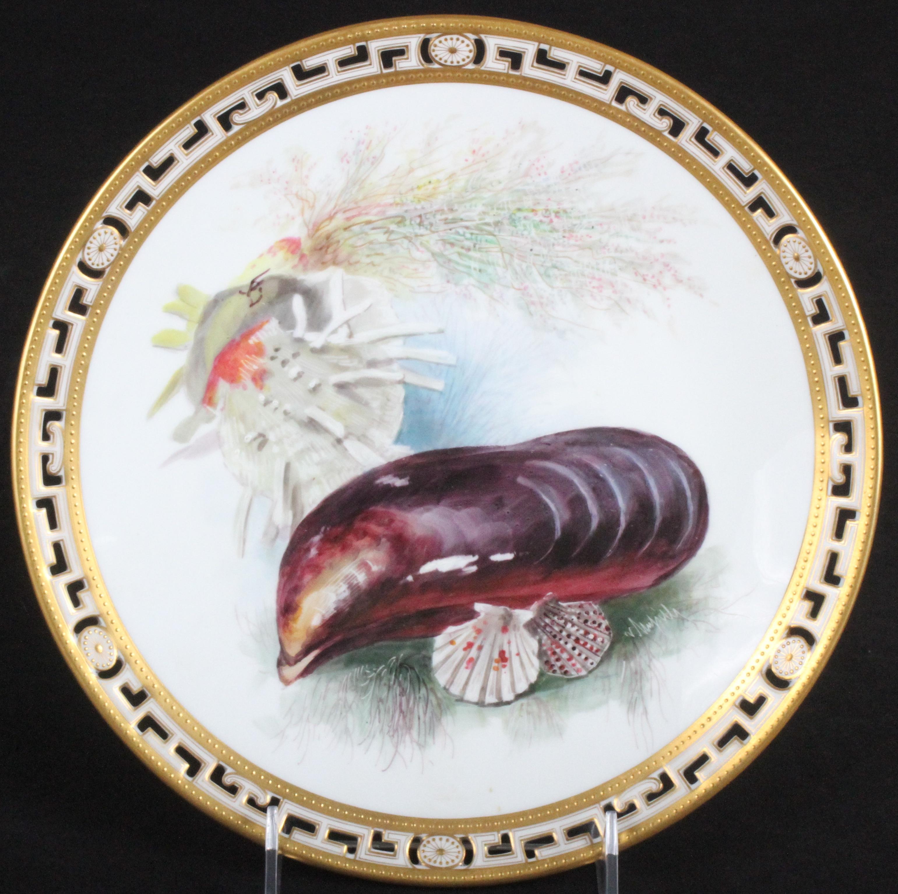 13 Minton Tropical Aquatic Cabinet Plates by Artist William Mussill For Sale 5