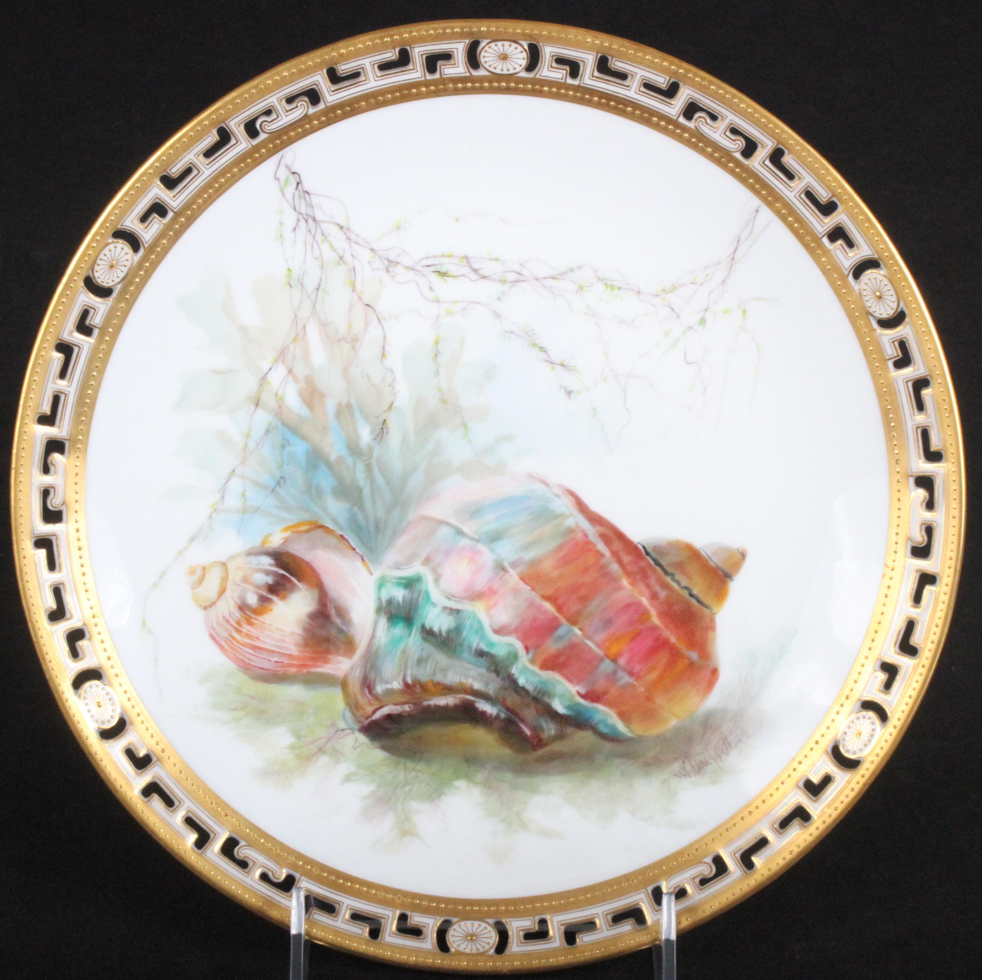 English 13 Minton Tropical Aquatic Cabinet Plates by Artist William Mussill For Sale