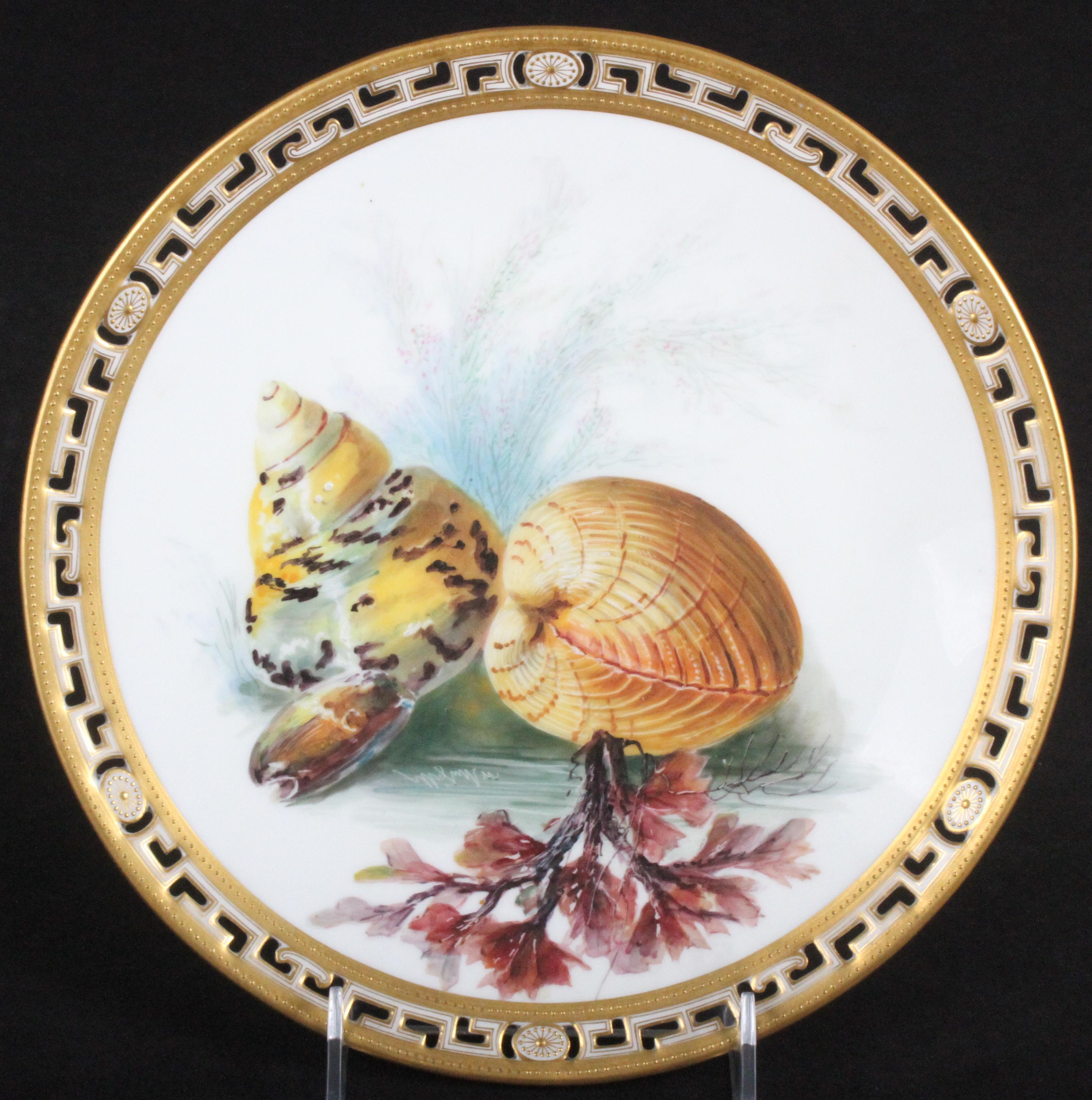 13 Minton Tropical Aquatic Cabinet Plates by Artist William Mussill In Excellent Condition For Sale In New York, NY