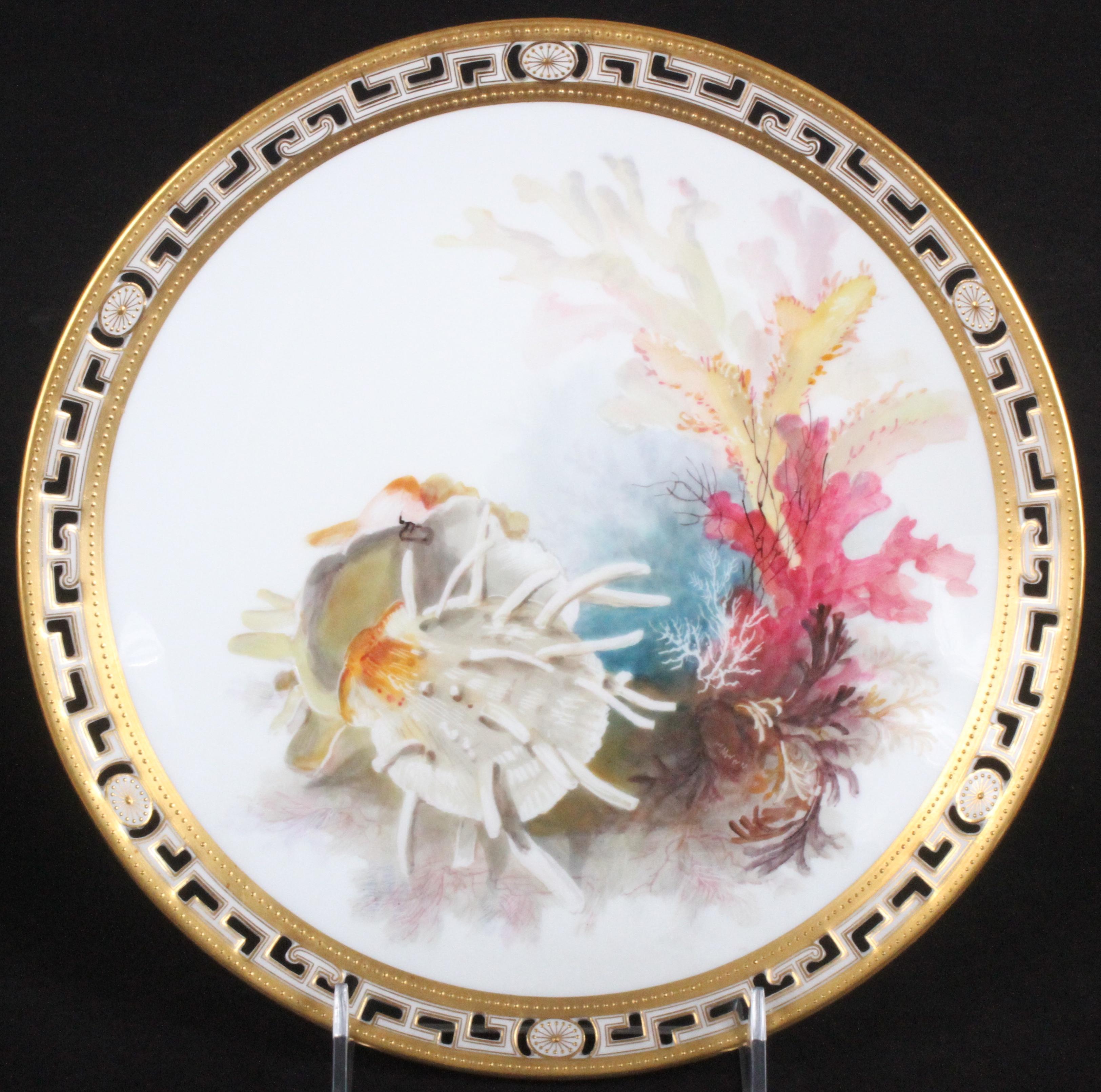 Late 19th Century 13 Minton Tropical Aquatic Cabinet Plates by Artist William Mussill For Sale
