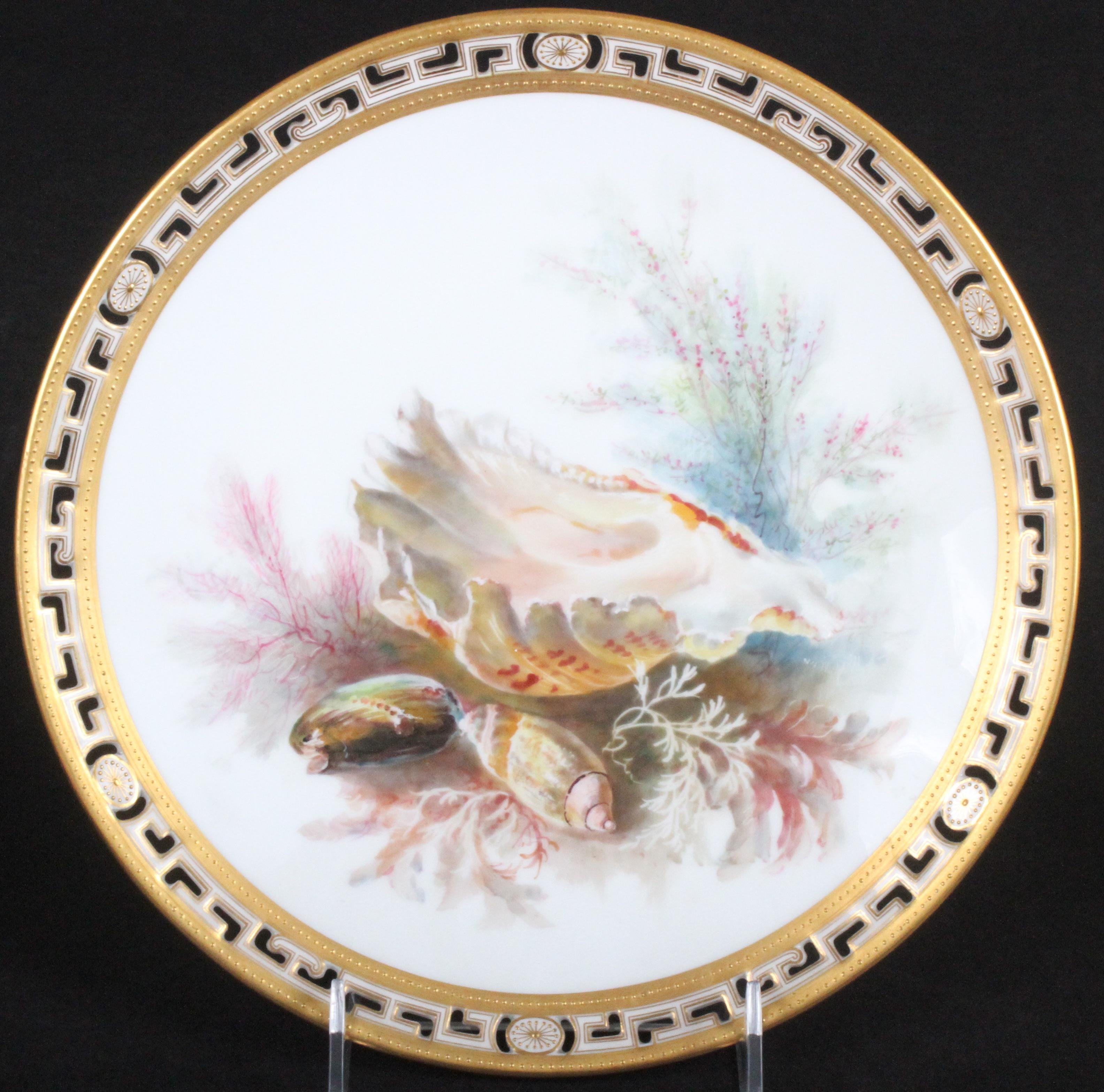 Porcelain 13 Minton Tropical Aquatic Cabinet Plates by Artist William Mussill For Sale