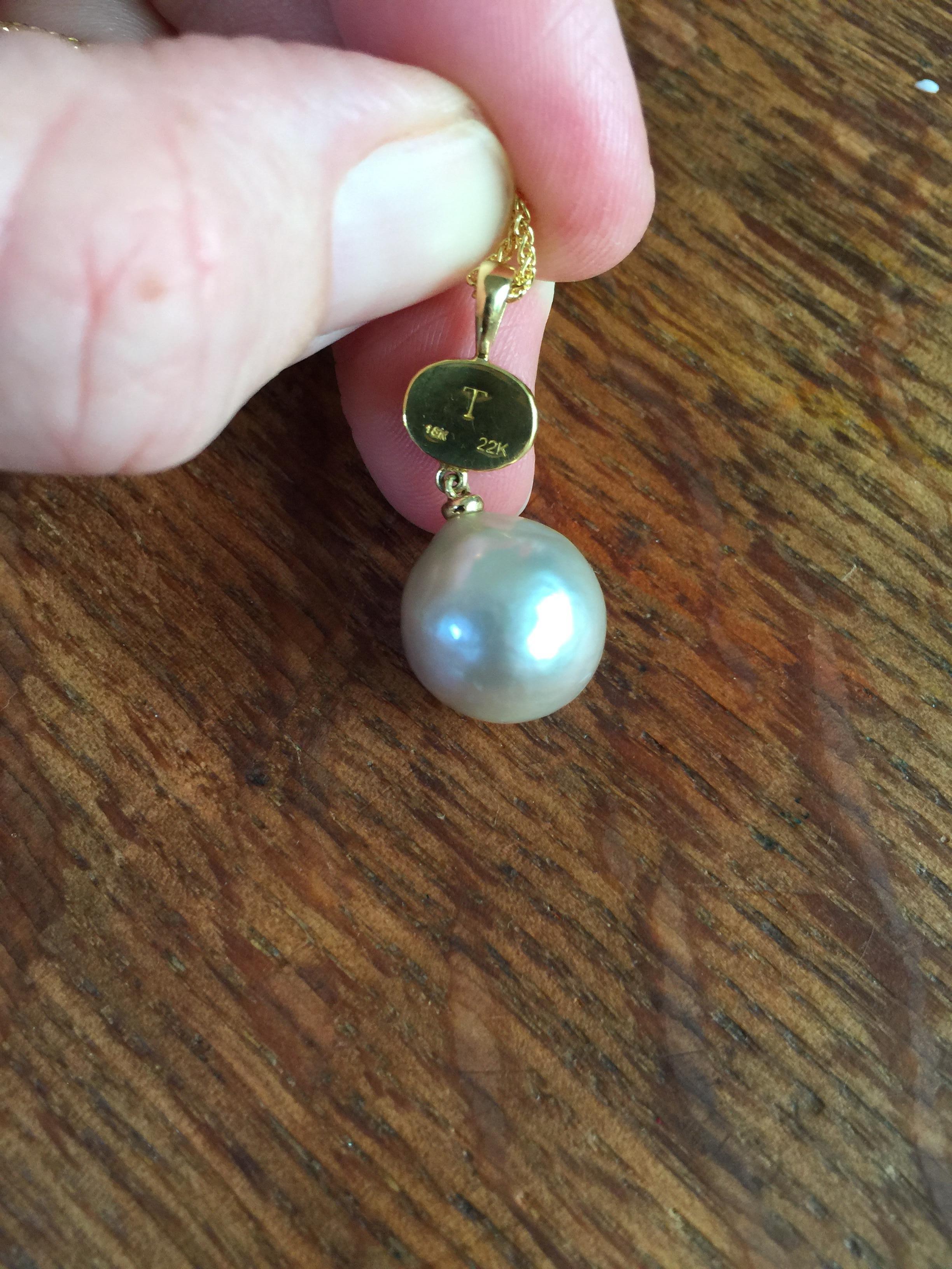 13 mm Kasumi Pearl, Solid Australian Opal and 18 Karat Gold Pendant Necklace 2