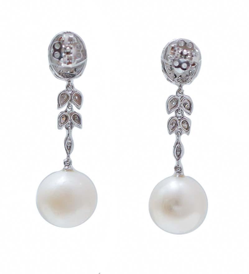 13 mm Perlen, Aquamarin-Topas, Diamanten, Platin-Ohrringe. (Retro) im Angebot