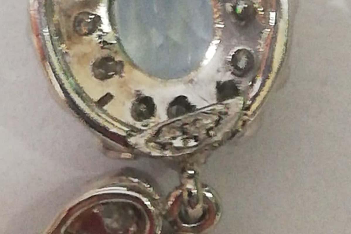 13 mm Perlen, Aquamarin-Topas, Diamanten, Platin-Ohrringe. Damen im Angebot