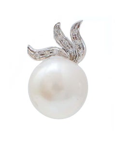 13 Mm Pearls, Diamonds, 14 Karat White Gold Earrings.