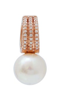 13 Mm Pearls, Diamonds, 18 Karat Rose Gold Earrings.
