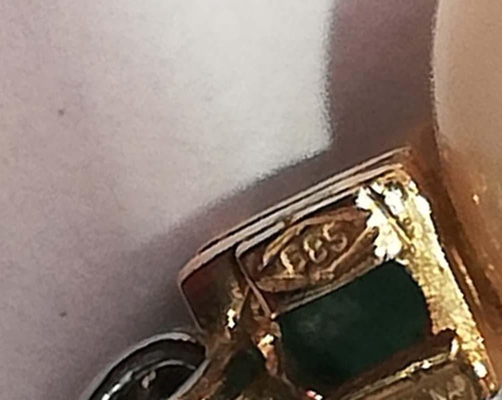 Donna Orecchini da 13 mm con perle, smeraldi, diamanti, oro rosa 14 carati. in vendita