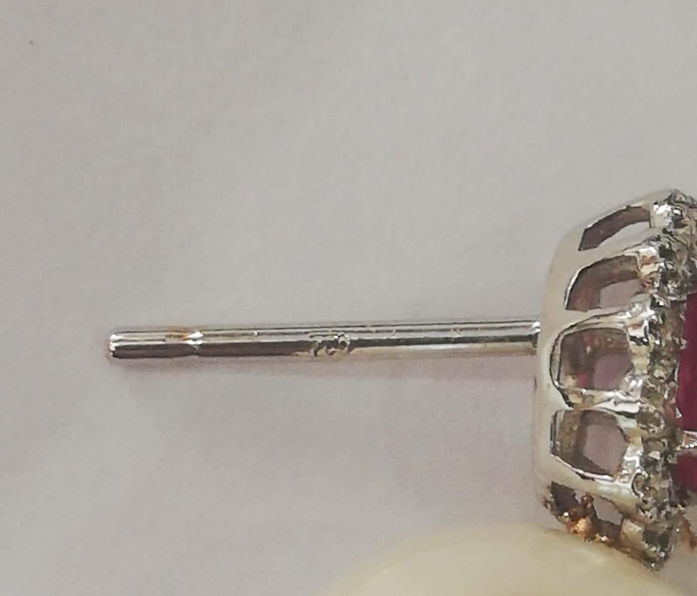 Women's 13 Mm Pearls, Rubies, Diamonds, 18 Karat White Gold Earrings. For Sale