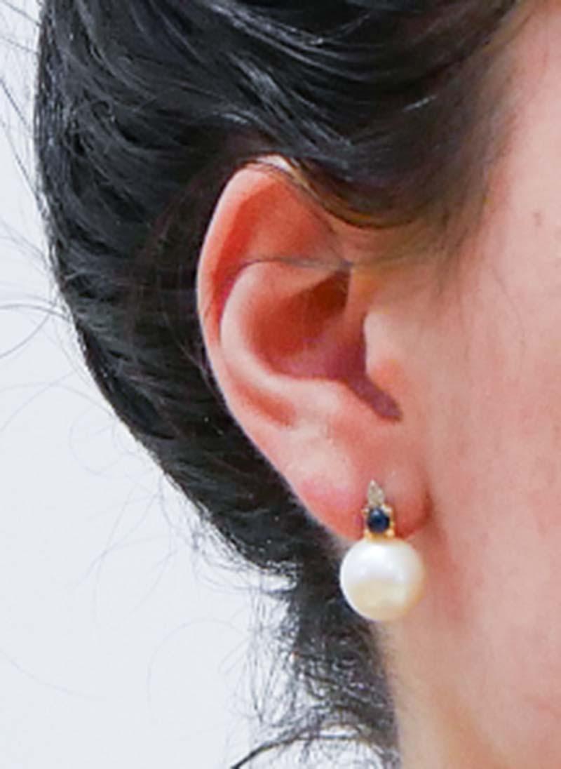 Orecchini da 13 mm con perle, zaffiri, diamanti, oro rosa 14 carati. In condizioni Nuovo in vendita a Marcianise, Marcianise (CE)