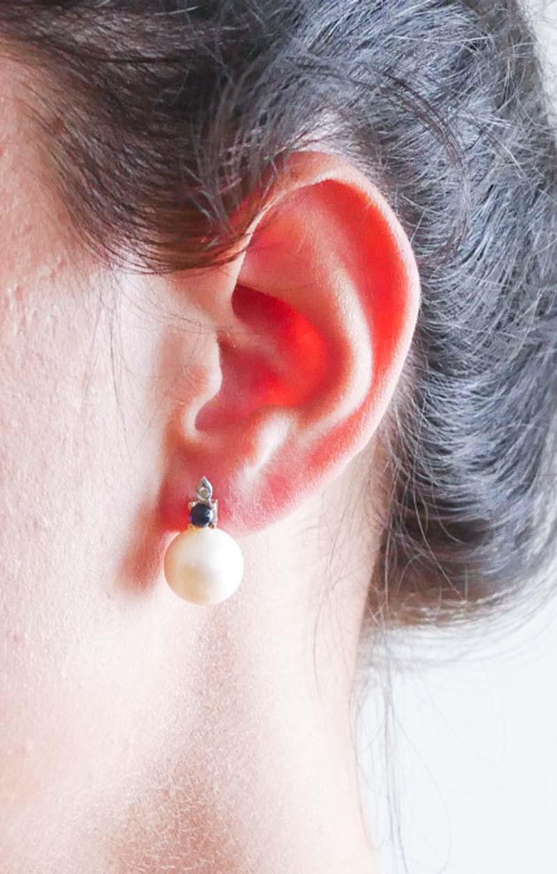 Orecchini da 13 mm con perle, zaffiri, diamanti, oro rosa 14 carati. In condizioni Nuovo in vendita a Marcianise, Marcianise (CE)