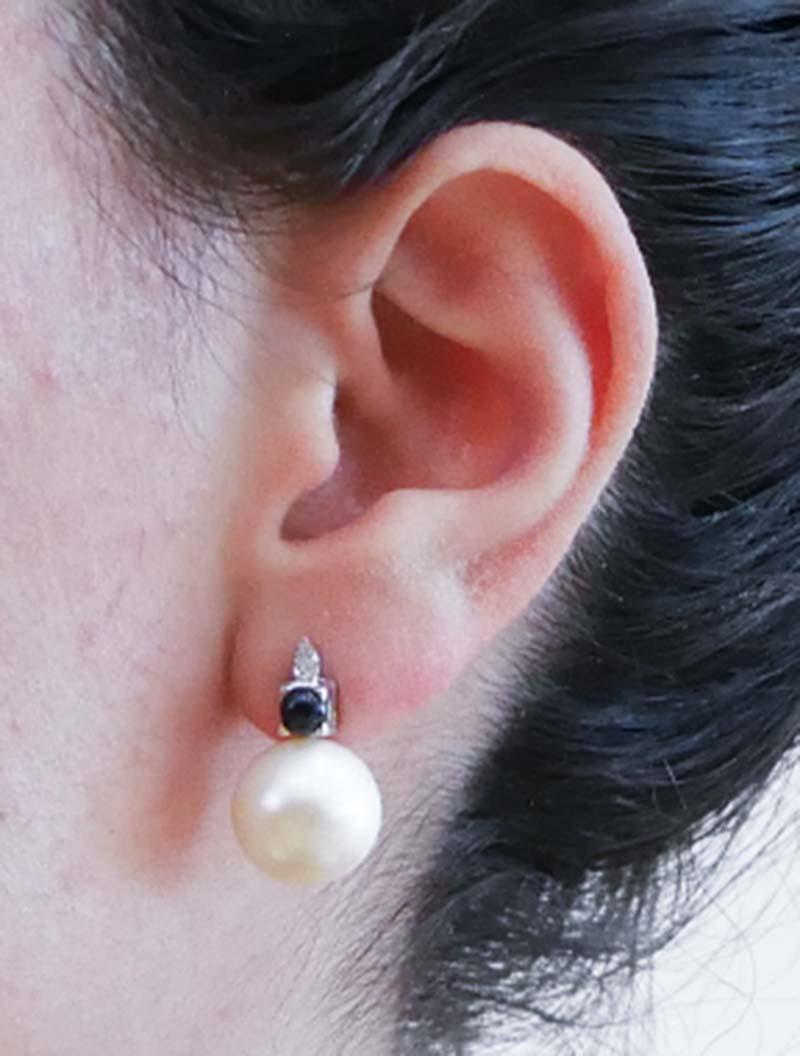 Boucles d'oreilles en or blanc 14 carats, perles, saphirs, diamants et 13 m Neuf - En vente à Marcianise, Marcianise (CE)