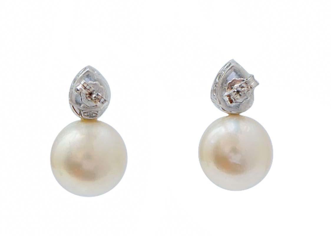 Rétro Orecchini con perle da 13 mm, tanzanite, diamanti, oro bianco 14 carati. in vendita
