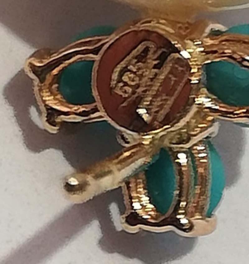 Women's 13 Mm Pearls, Turquoise, Diamonds, 14 Karat Rose Gold Earrings. For Sale