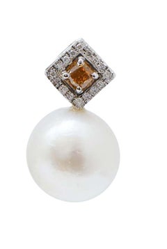 13 Mm South-Sea  Pearls, Fancy Diamonds, Diamonds, Platinum Earrings.