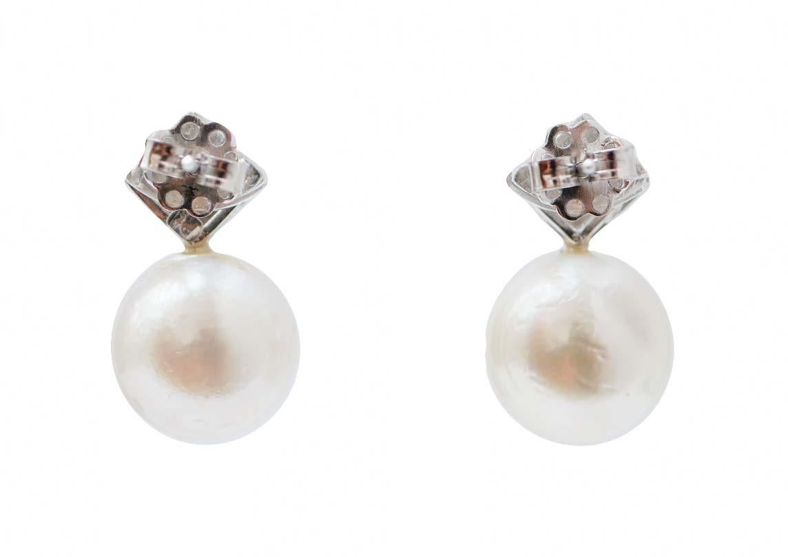 13 Mm Mar del Sur  Perlas, Diamantes de fantasía, Diamantes, Pendientes de platino. Retro en venta