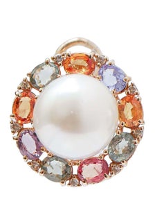 13 Mm South-Sea Pearls, Multicolor Sapphires, Diamonds, 14 Kt Rose Gold Earrings