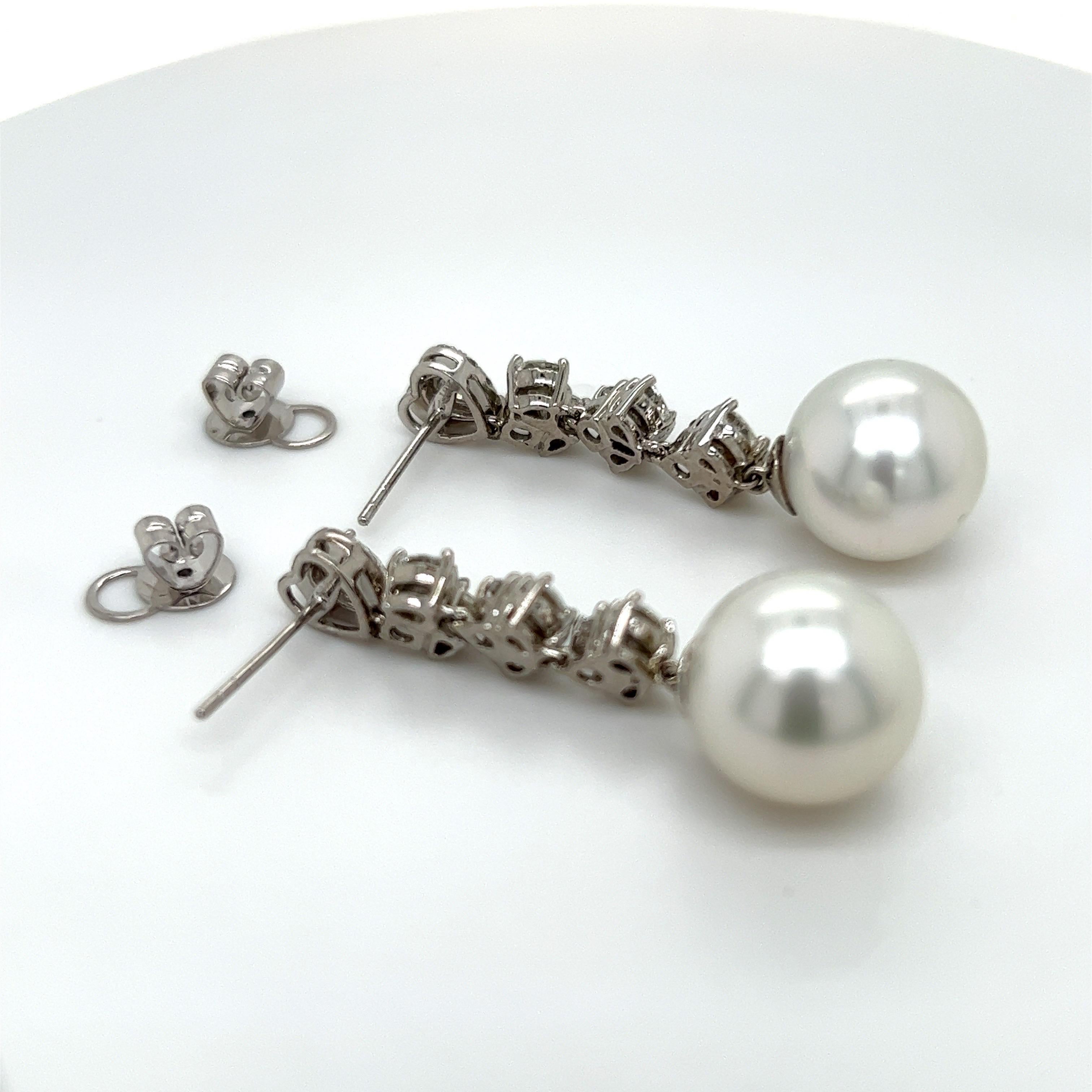 Round Cut 13 MM South Seal Pearl Earrings For Sale