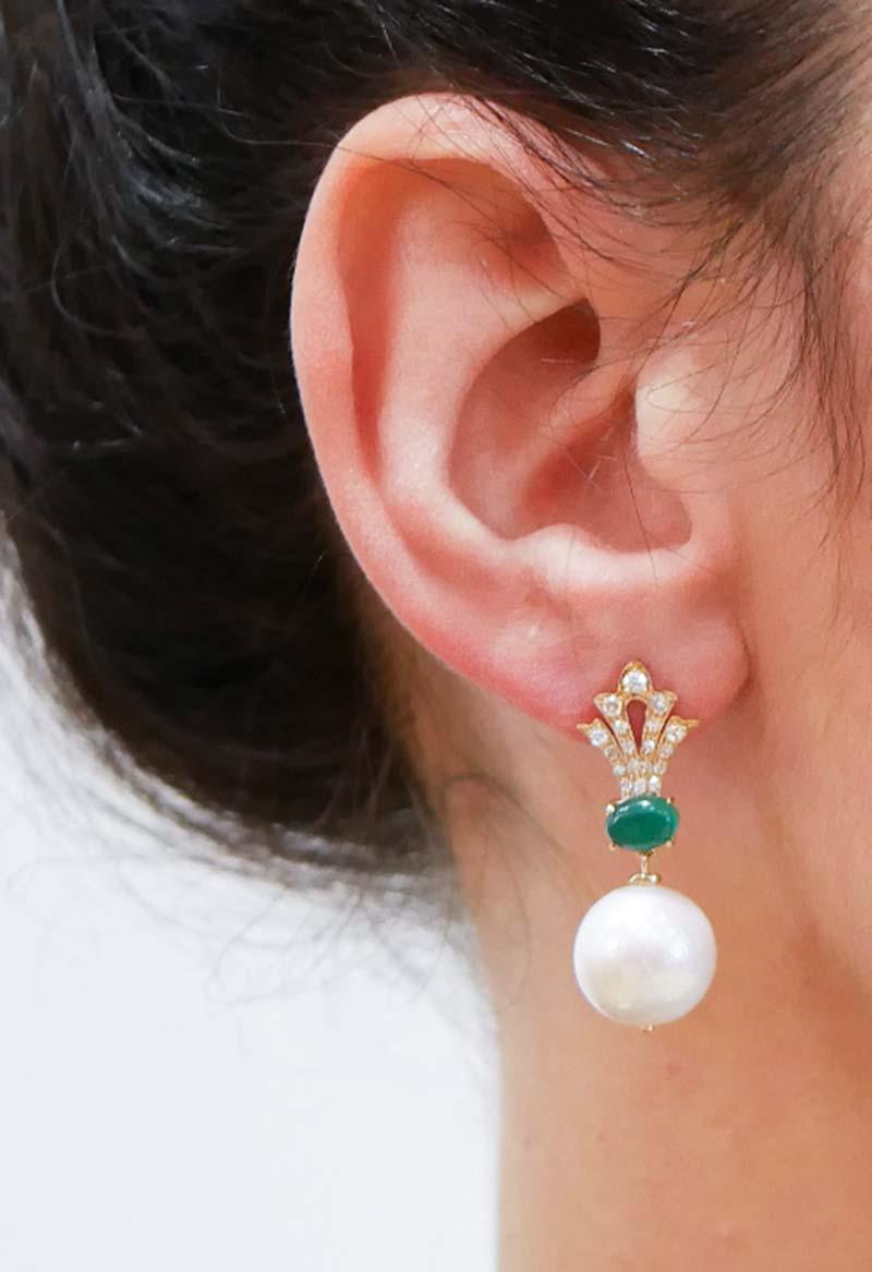13 Mm White Pearls, Agate, Diamonds, 14 Karat Rose Gold Earrings. In Good Condition For Sale In Marcianise, Marcianise (CE)