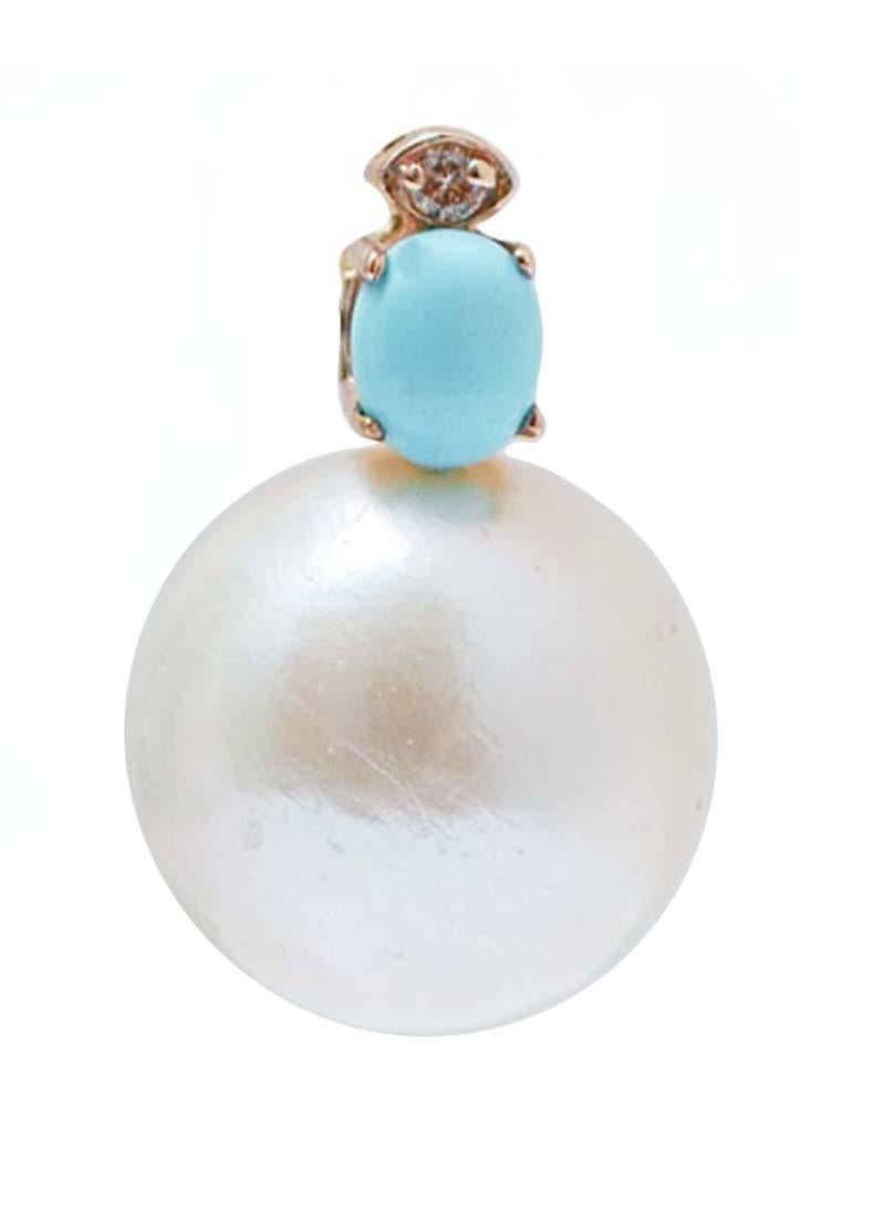 Earrings in 14 kt rose gold structure mounted with a diamond and a turquoise in the upper part; below, a white pearl.
Diamonds 0.04 ct
Turquoise  0.15 gr
Pearls 6.30 gr 
Total Weight 7.40 gr
RF  +IEU

For any informations, feel free to contact the