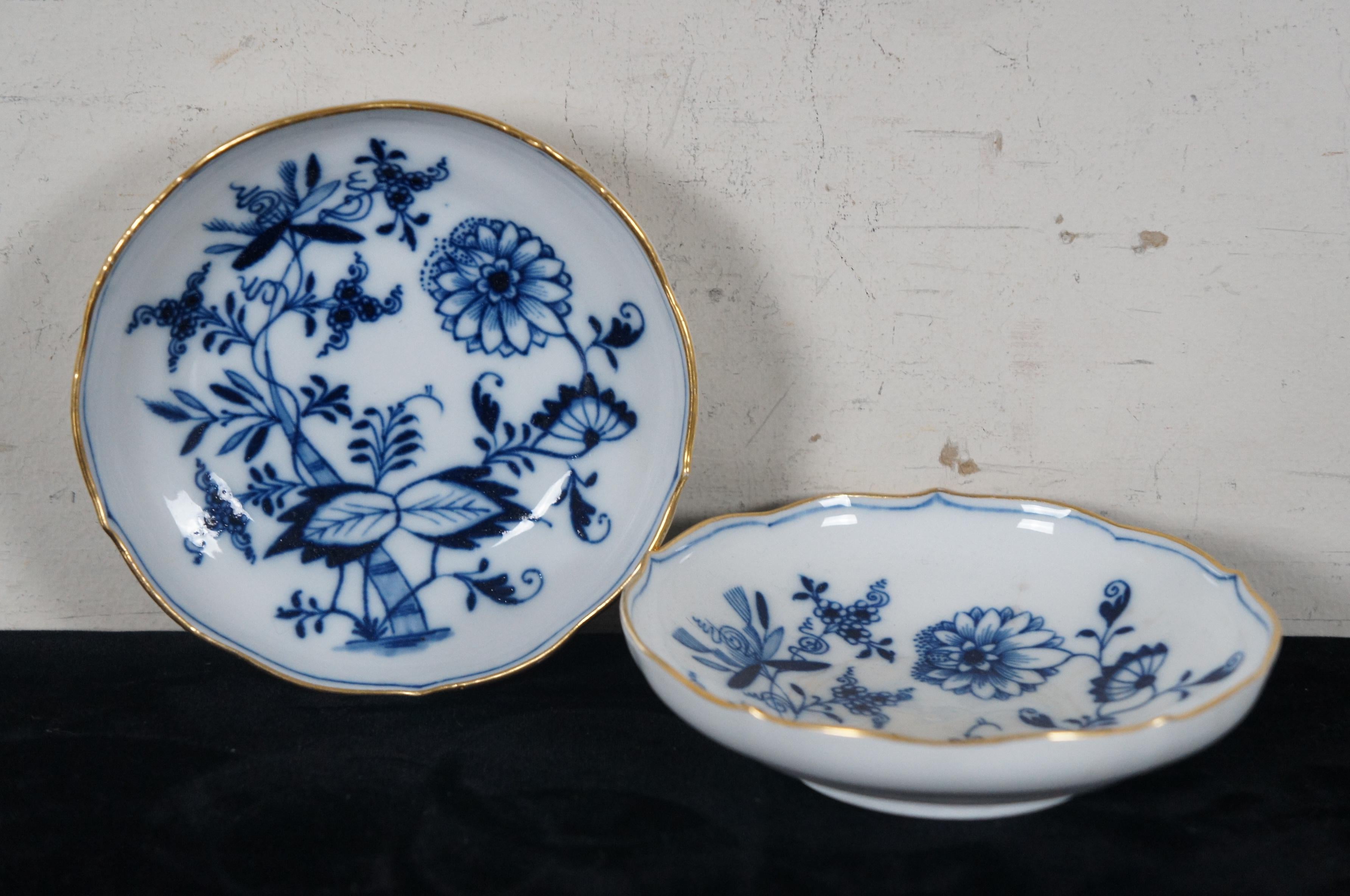 19th Century 13 Pc Assorted Antique Gilded Blue Onion Meissen Tettau China Dinnerware