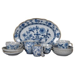 13 Pc Assorted Antique Gilded Blue Onion Meissen Tettau China Dinnerware
