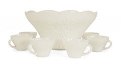 13-Piece American Victorian Milk Glass Punch Bowl Set