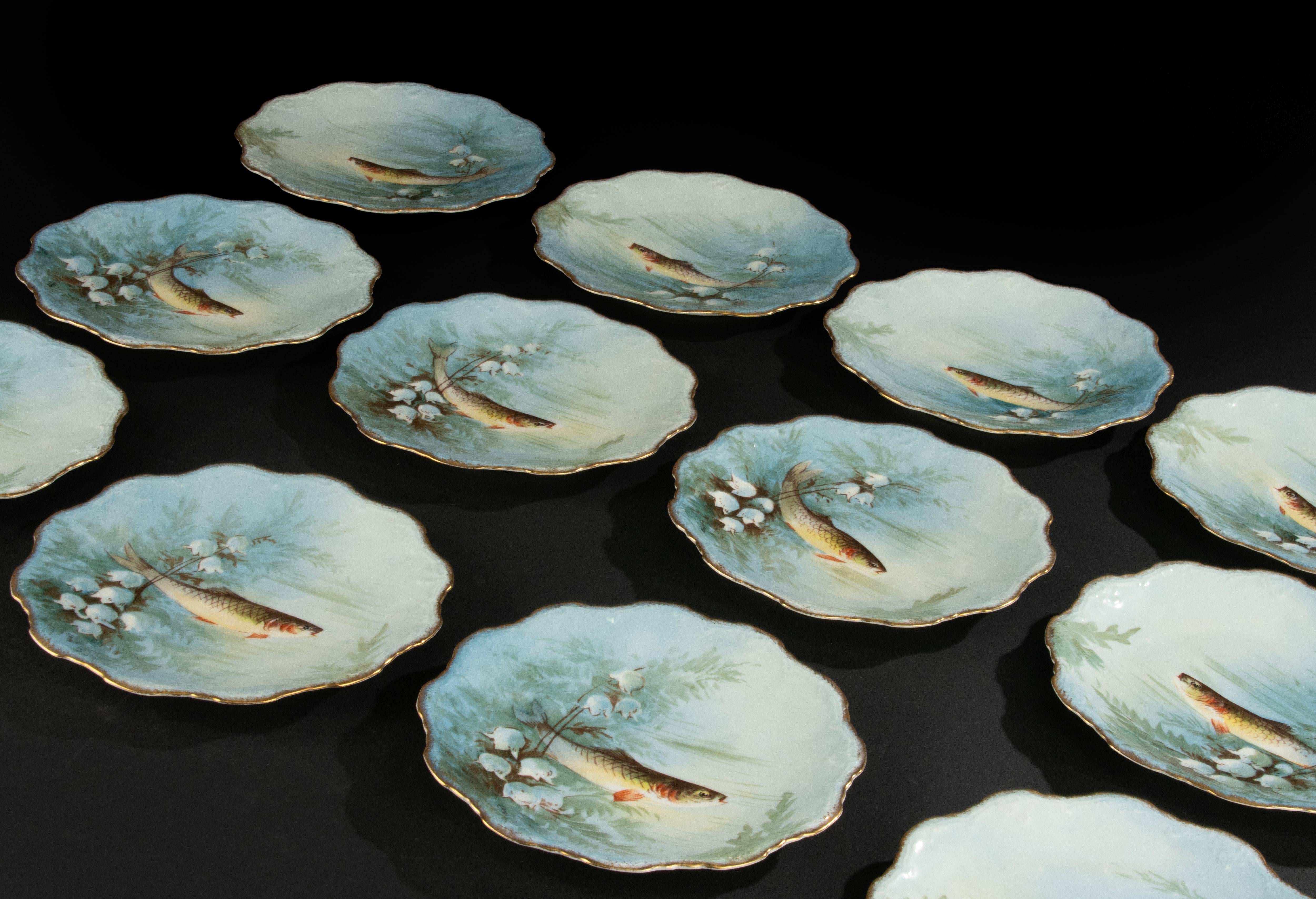 13-Piece Antique Porcelain Fish Service - Limoges 2