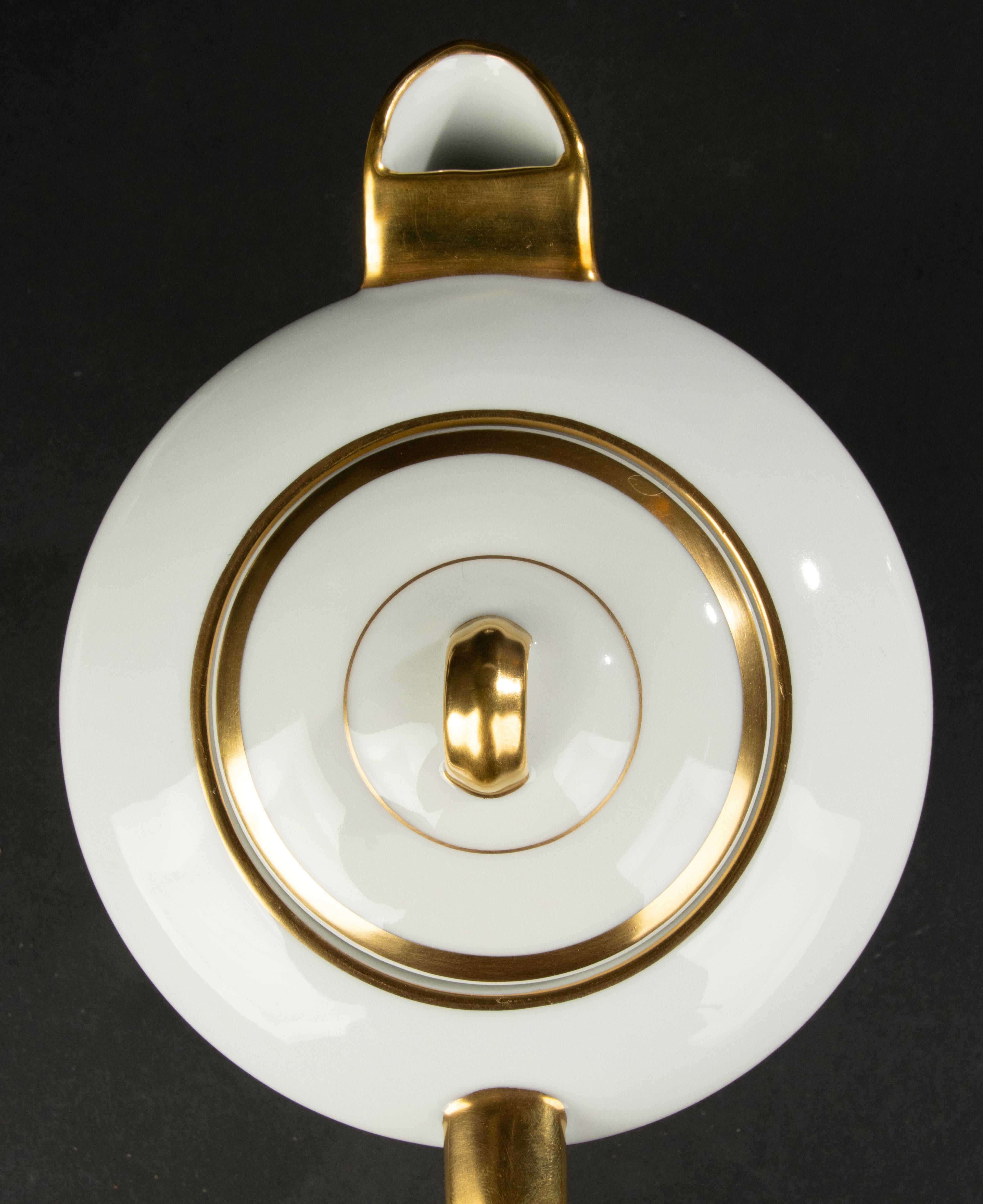 13-Piece Art Deco Tea Set - Limoges Porcelain - White and Gold For Sale 6