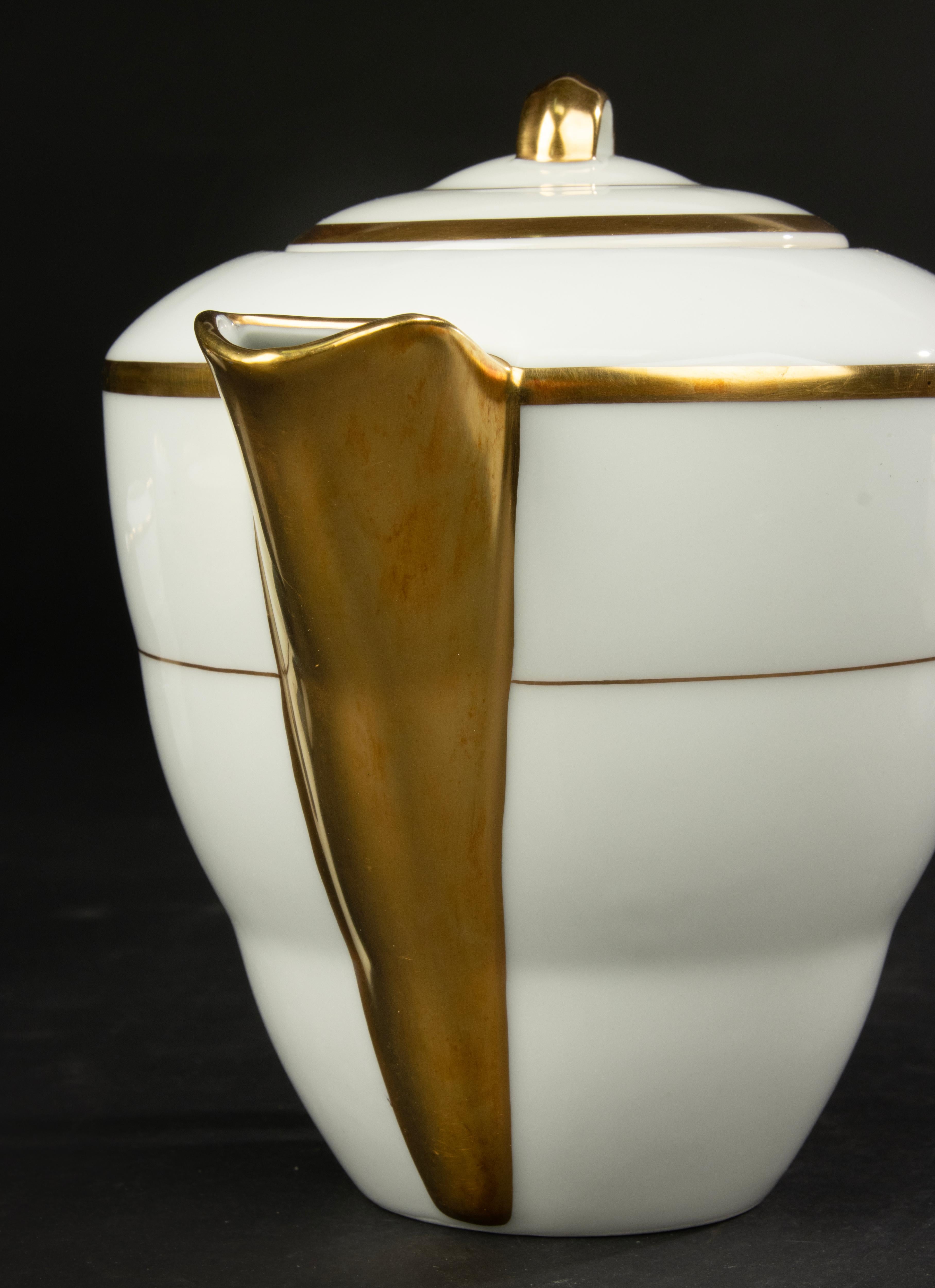 13-Piece Art Deco Tea Set - Limoges Porcelain - White and Gold For Sale 10