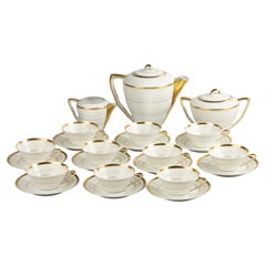 Antique 13-Piece Art Deco Tea Set - Limoges Porcelain - White and Gold