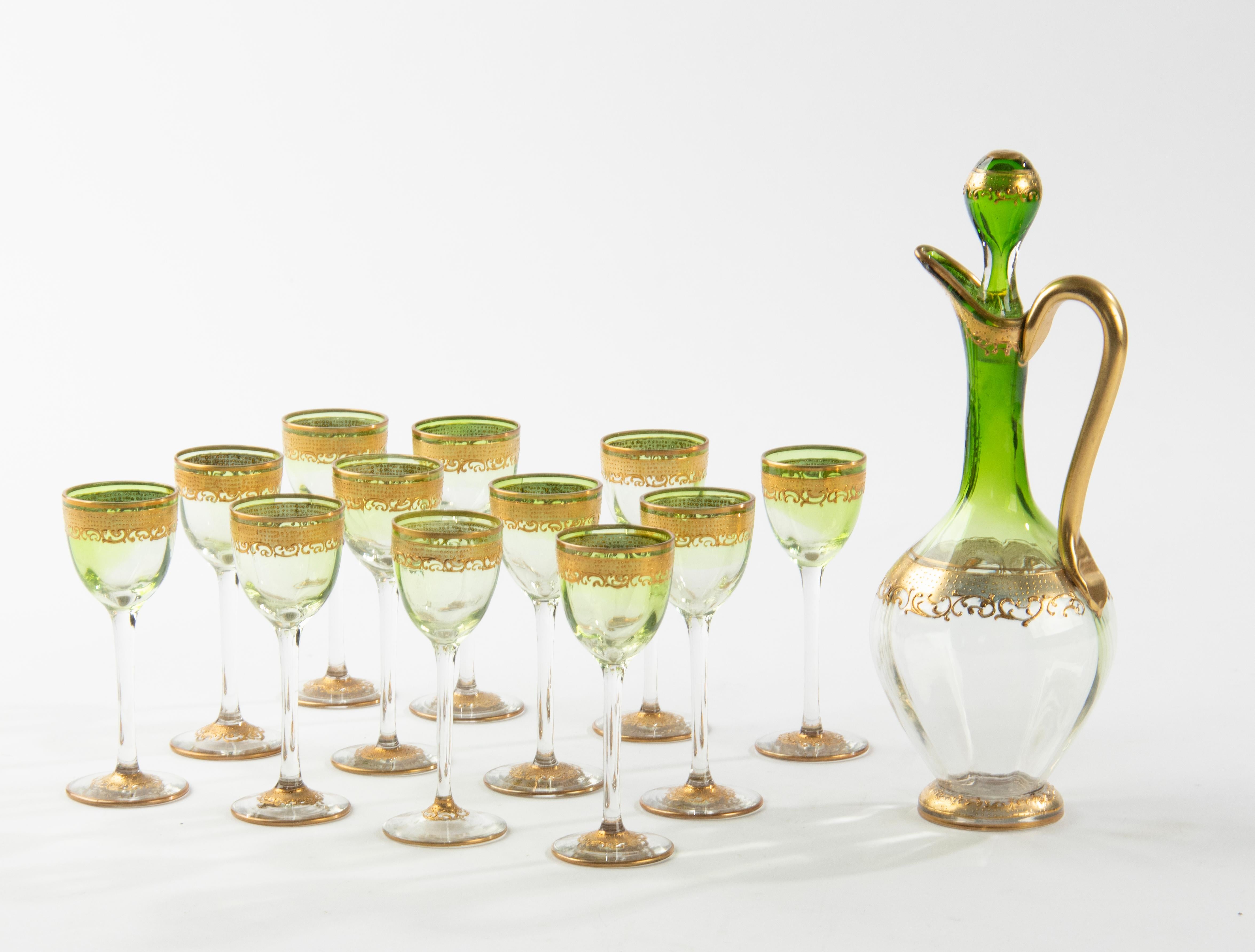 13-Piece Early 20th Century Crystal Liquor Set - Moser For Sale 13