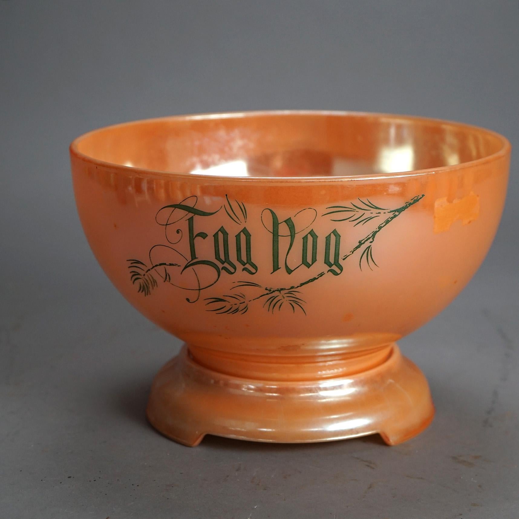20ième siècle Ensemble de 13 pièces en verre lustré orange, bol à punch Eggnog C1930 en vente