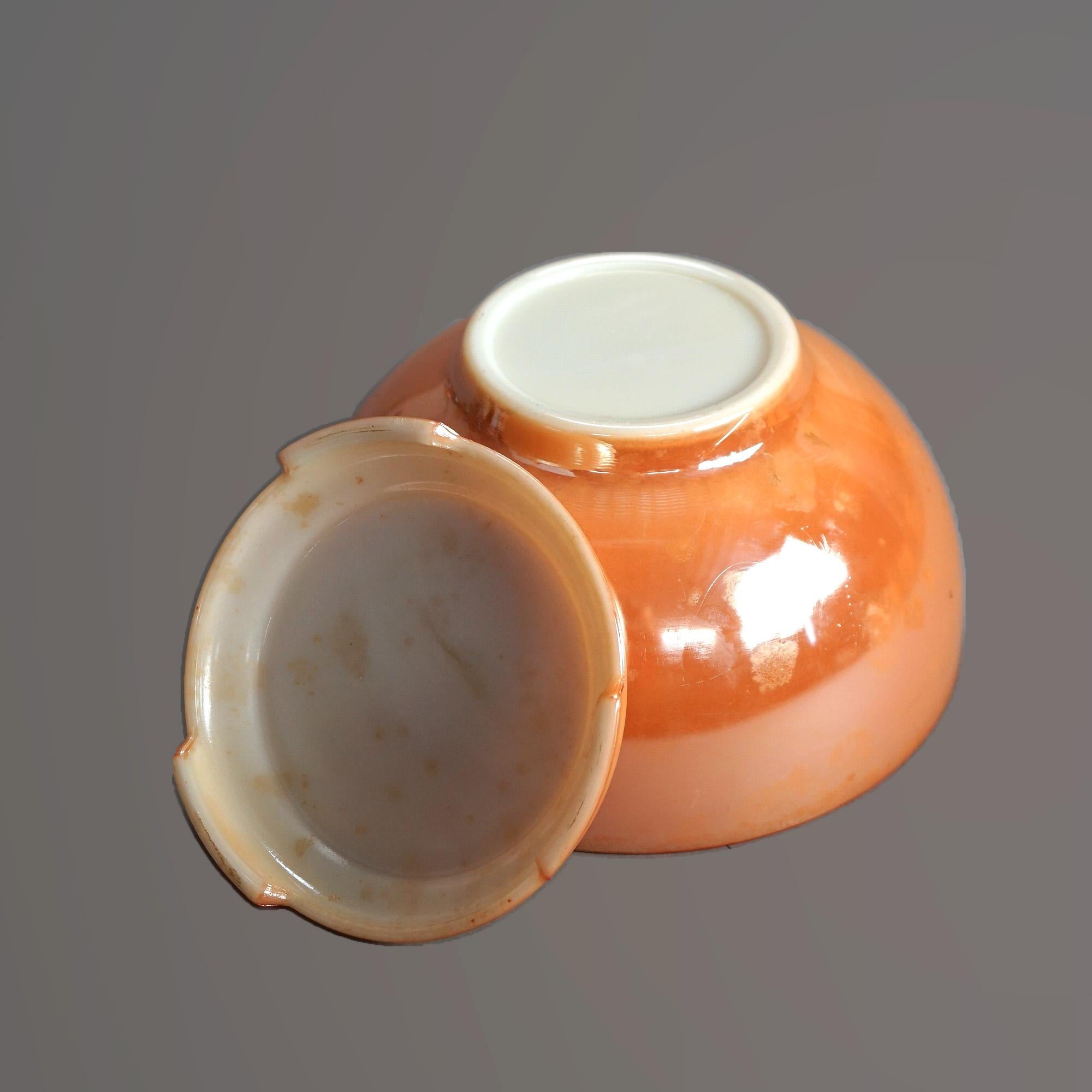 Ensemble de 13 pièces en verre lustré orange, bol à punch Eggnog C1930 en vente 1