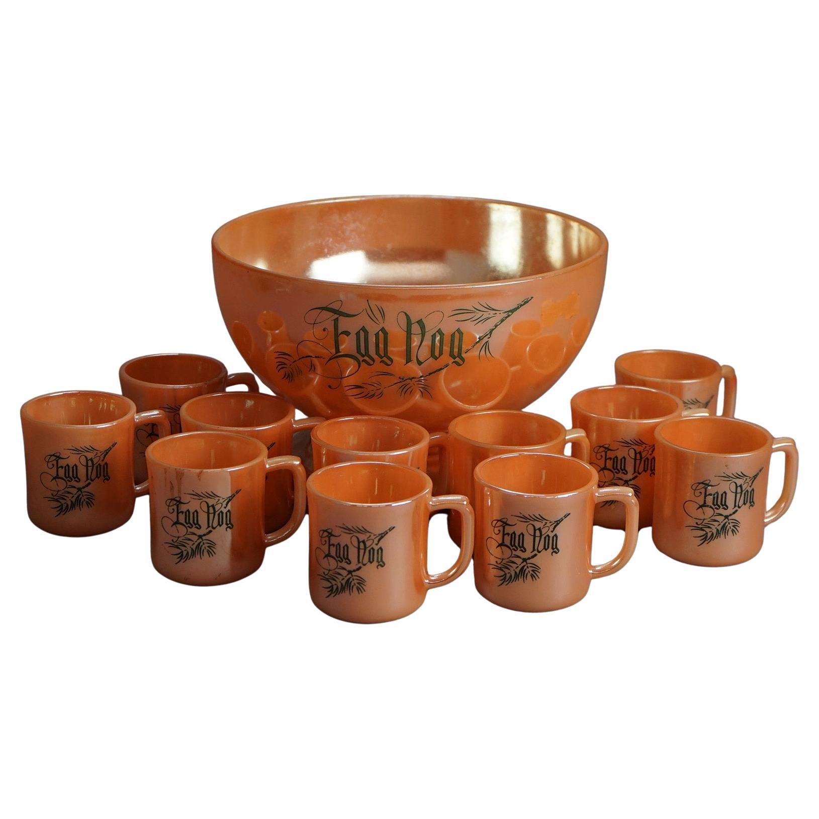 Juego de ponchera de ponche de huevo de 13 piezas de vidrio naranja brillante C1930
