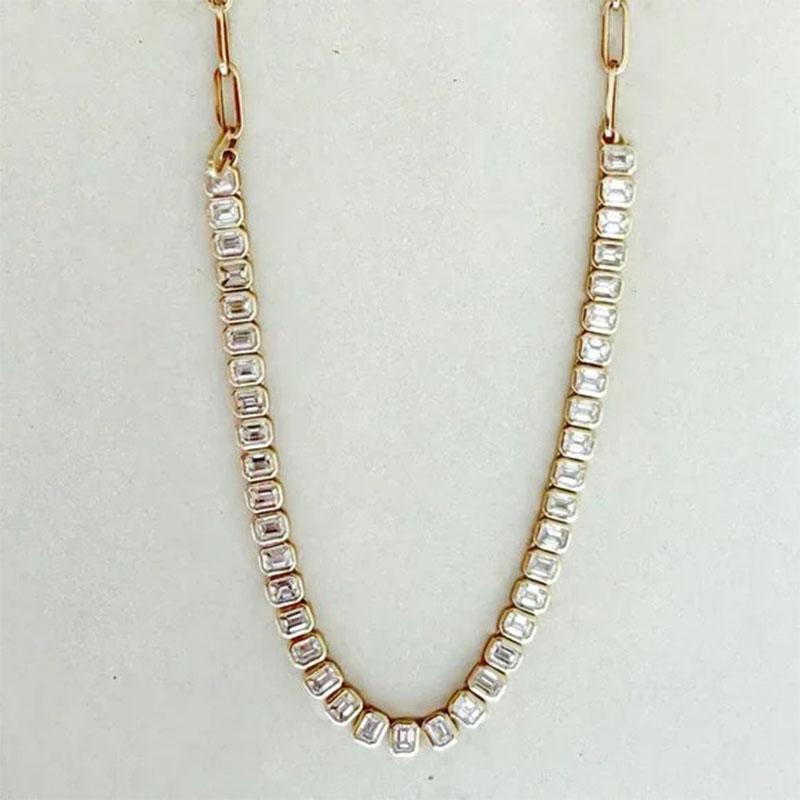 13 Pointer Emerald Cut 14K Gold Choker Necklace