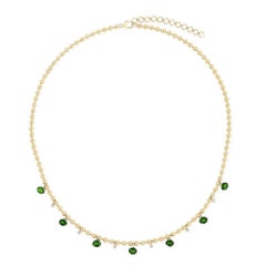13 Round Green Diamond 14K (or 18k upon request) Yellow Gold Station Necklace