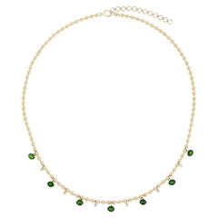 13 Round Green Diamond 14K (or 18k upon request) Yellow Gold Station Necklace