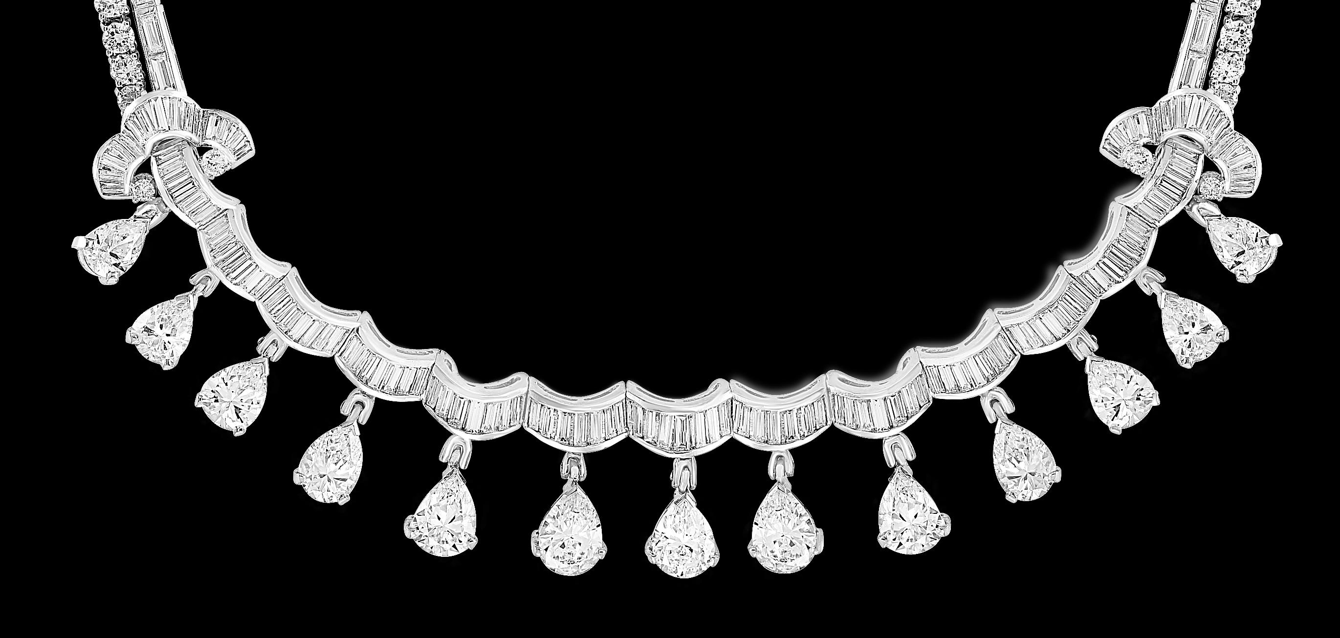 Women's 13 Solitaire Pear Shape  35 Carat Diamond Tear Drop Riviere Necklace Platinum 