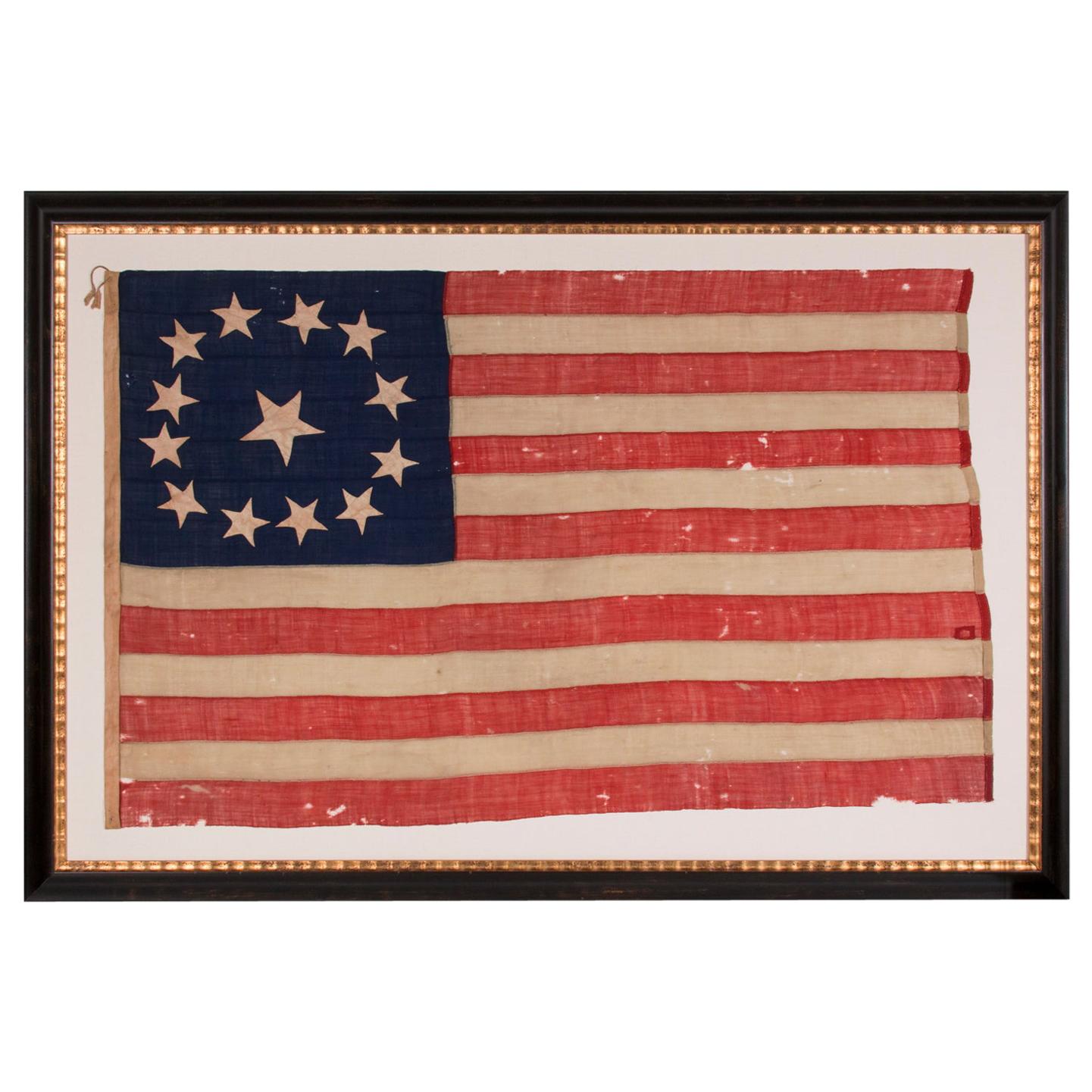 Drapeau américain ancien à 13 étoiles, motif 3e MD, cousu à la main, époque de la guerre de Sécession, 1861-65