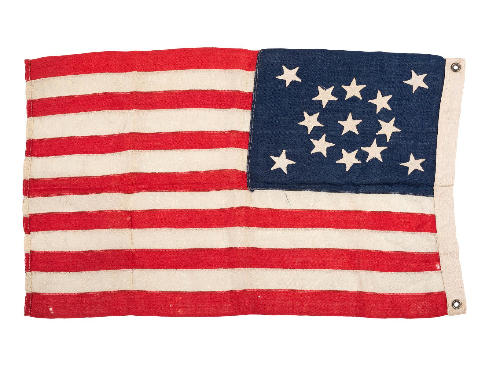 Colonial américain Drapeau du centenaire américain à 13 étoiles, vers 1876
