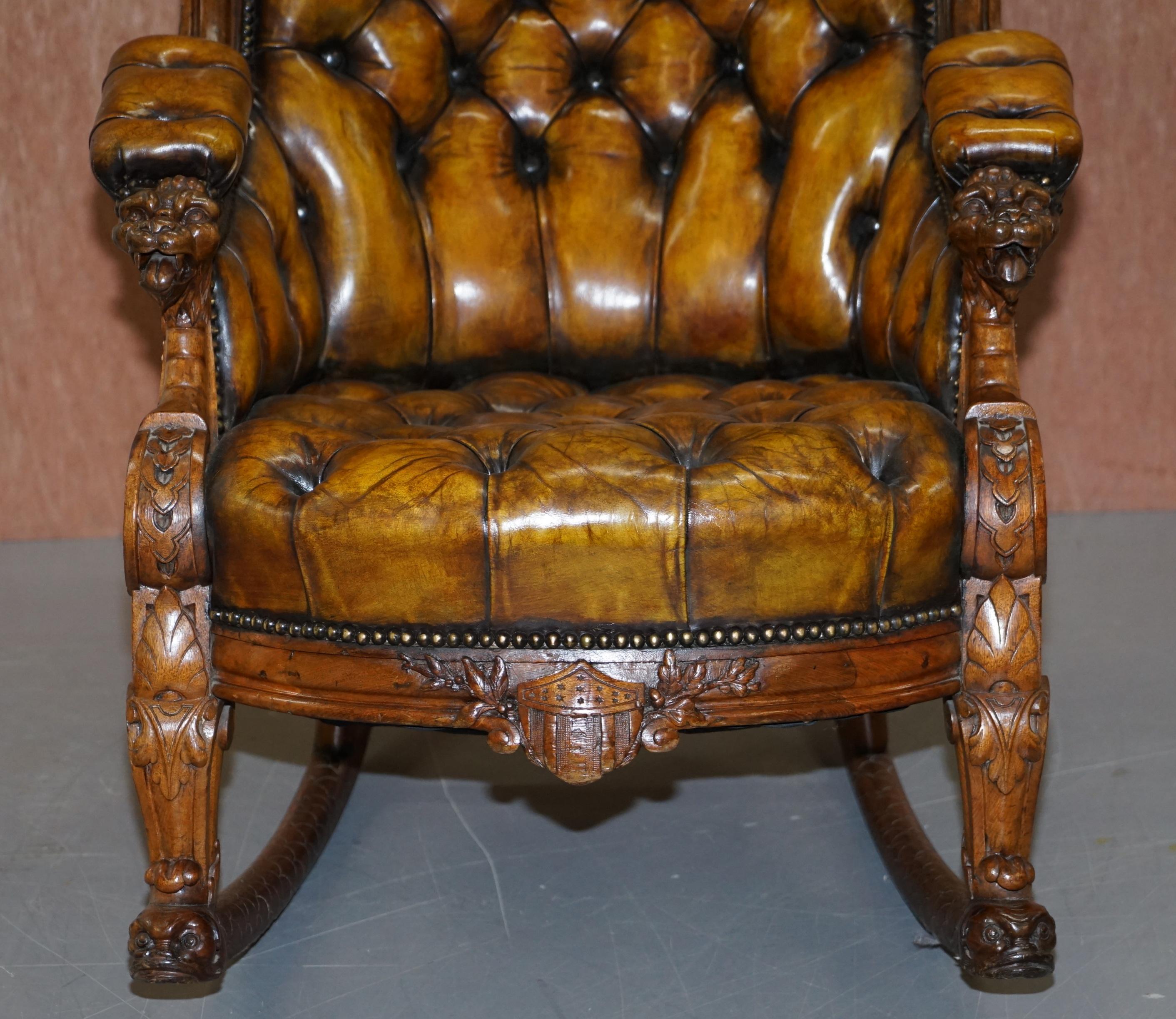 13 Star American Flag & Eagle 1830 Hand Carved Chesterfield Rocking Armchair 2