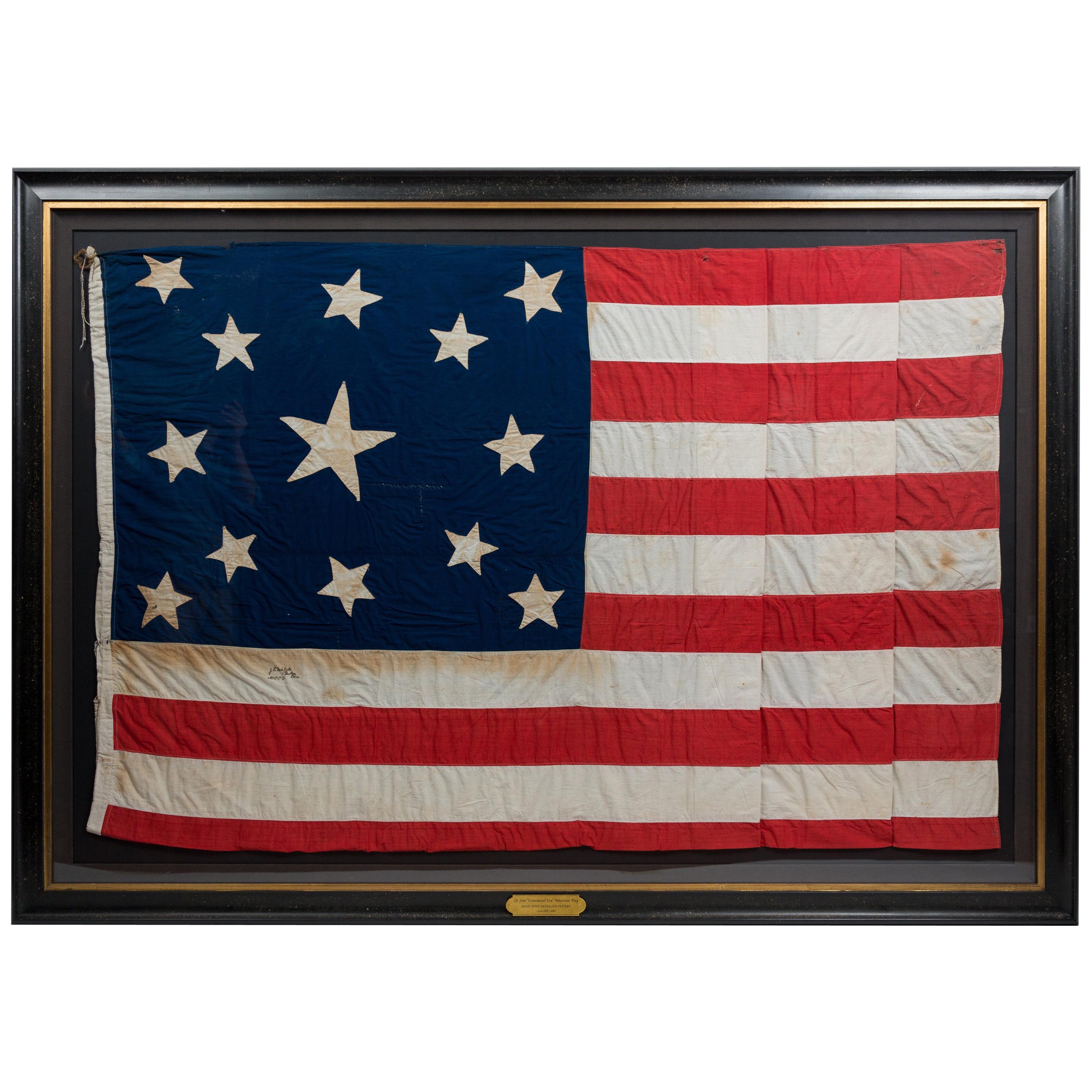 13-Star American Flag, Handcut Medallion Pattern, Signed by Maker, 1884