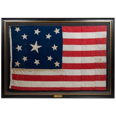 Antique 13-Star American Flag, Handcut Medallion Pattern, Signed by Maker, 1884