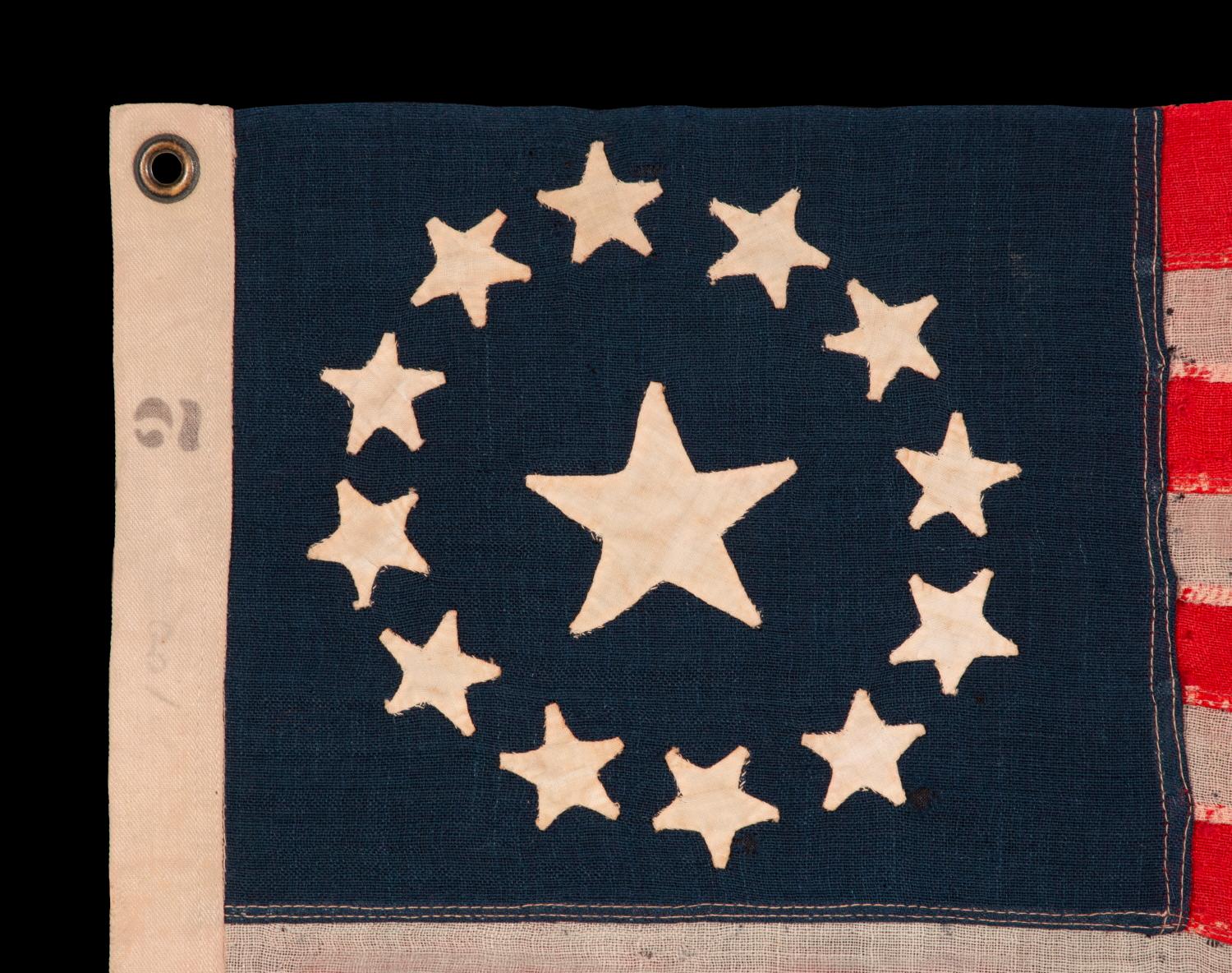 Amerikanische Flagge mit 13 handgenähten Sternen im 3. Maryland Muster (amerikanisch) im Angebot