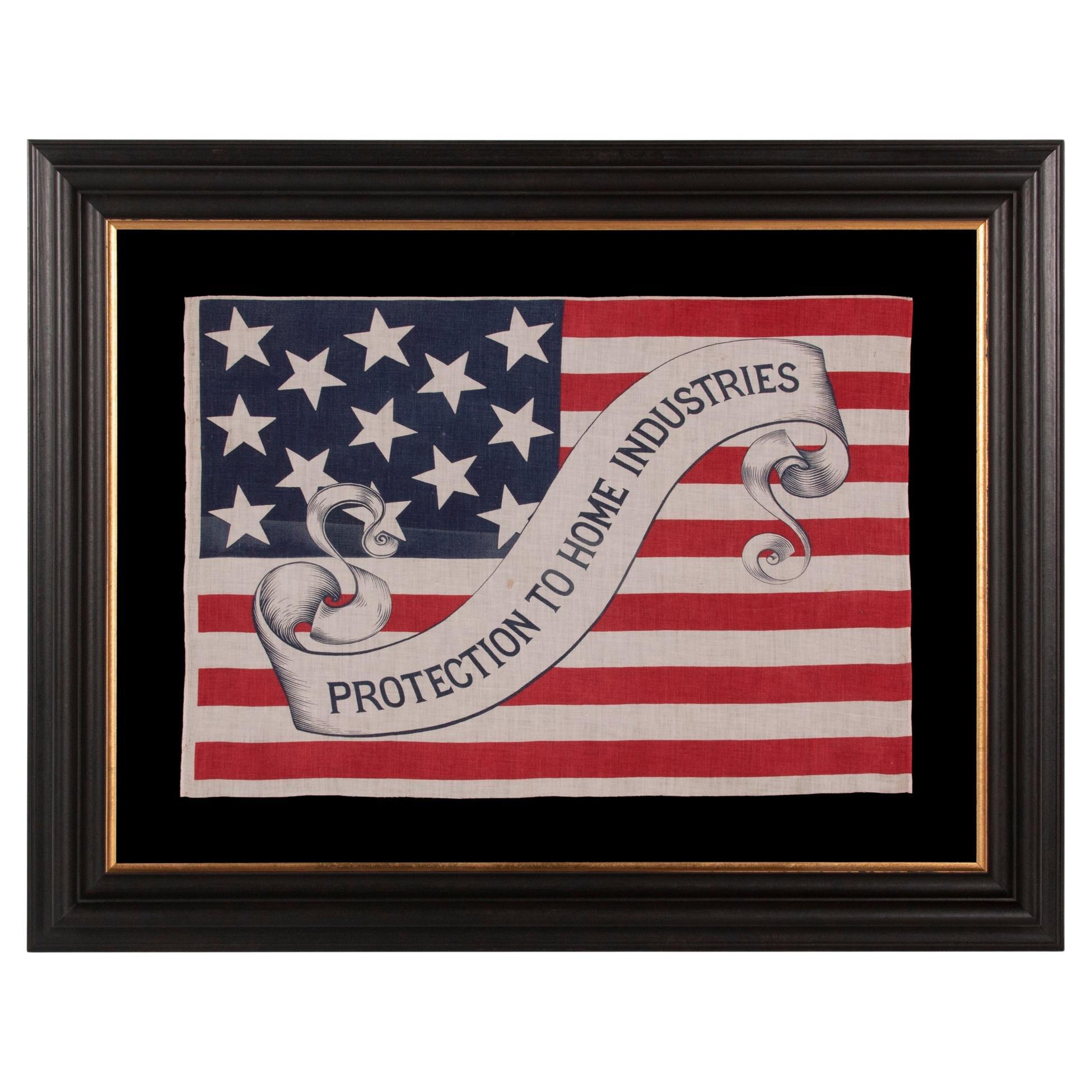 13 Star American Parade Flag with Rare Design, Ca 1888 Ex Richard Pierce For Sale