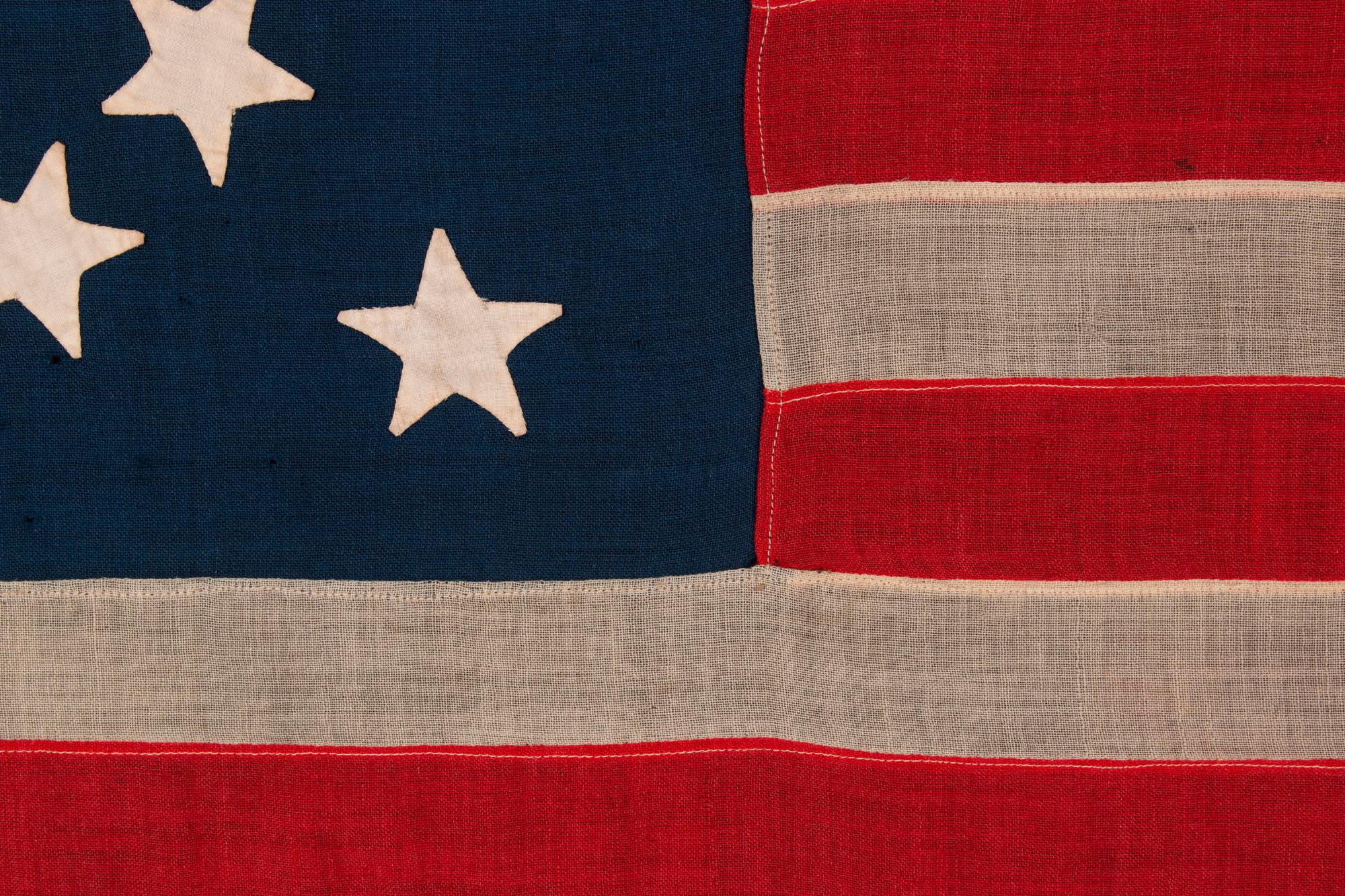 Late 19th Century 13 Star Antique American Flag , Hand-Sewn Stars in a Medallion, 1876 Centennial For Sale