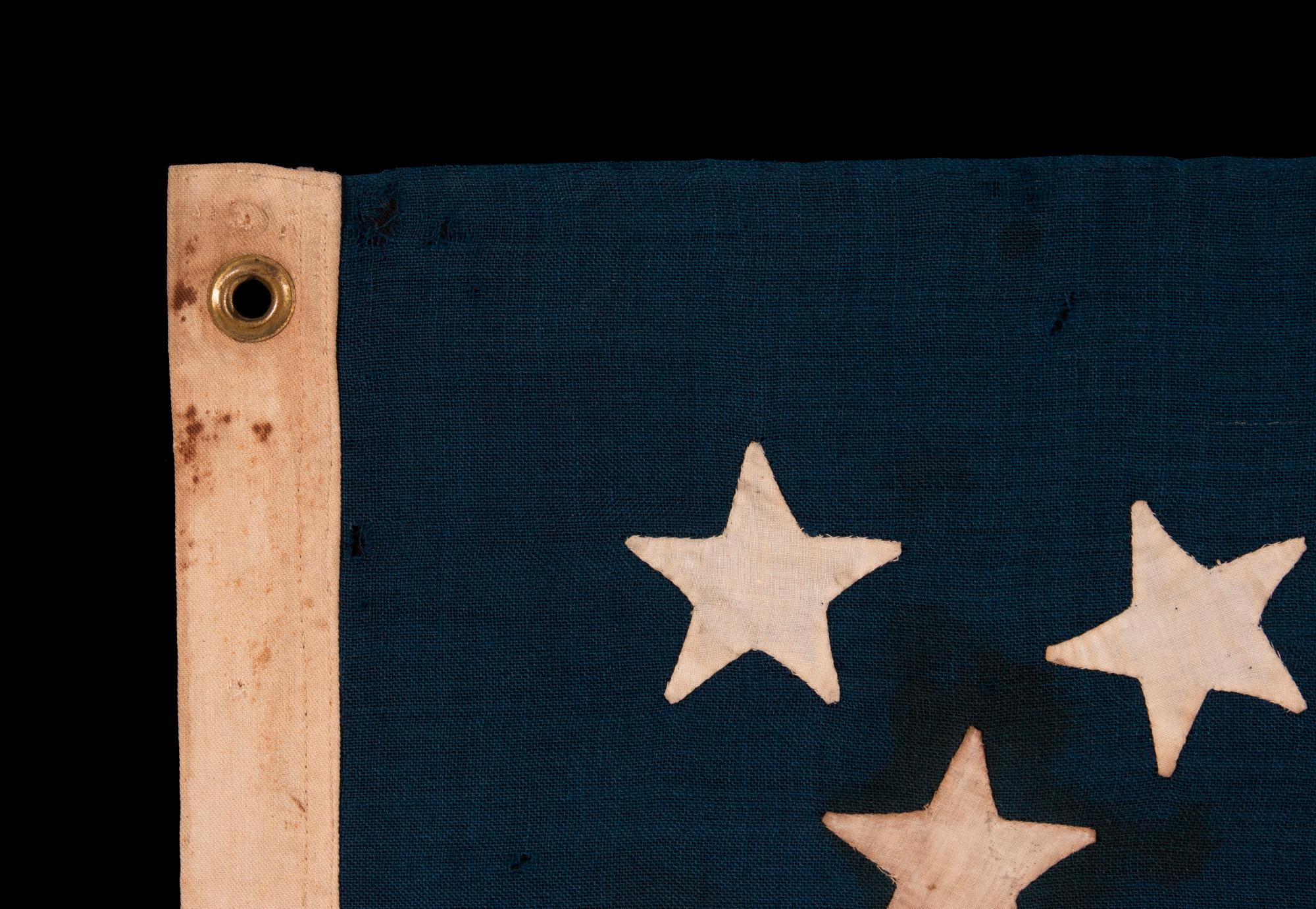 Wool 13 Star Antique American Flag , Hand-Sewn Stars in a Medallion, 1876 Centennial For Sale