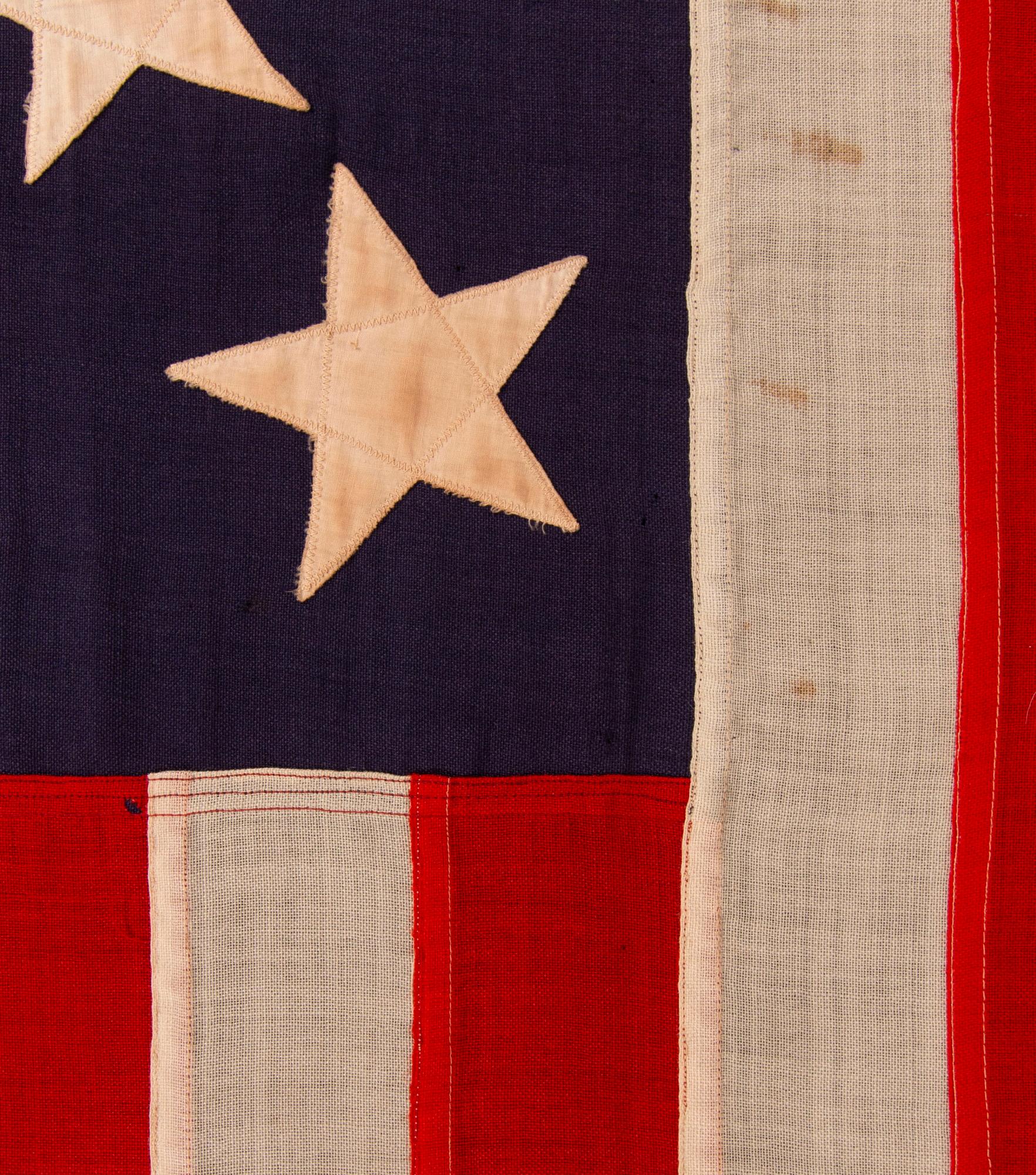 13 Star Antique American Flag in a 3-2-3-2-3 Pattern, Brooklyn Navy Yard, 1903 In Good Condition In York County, PA