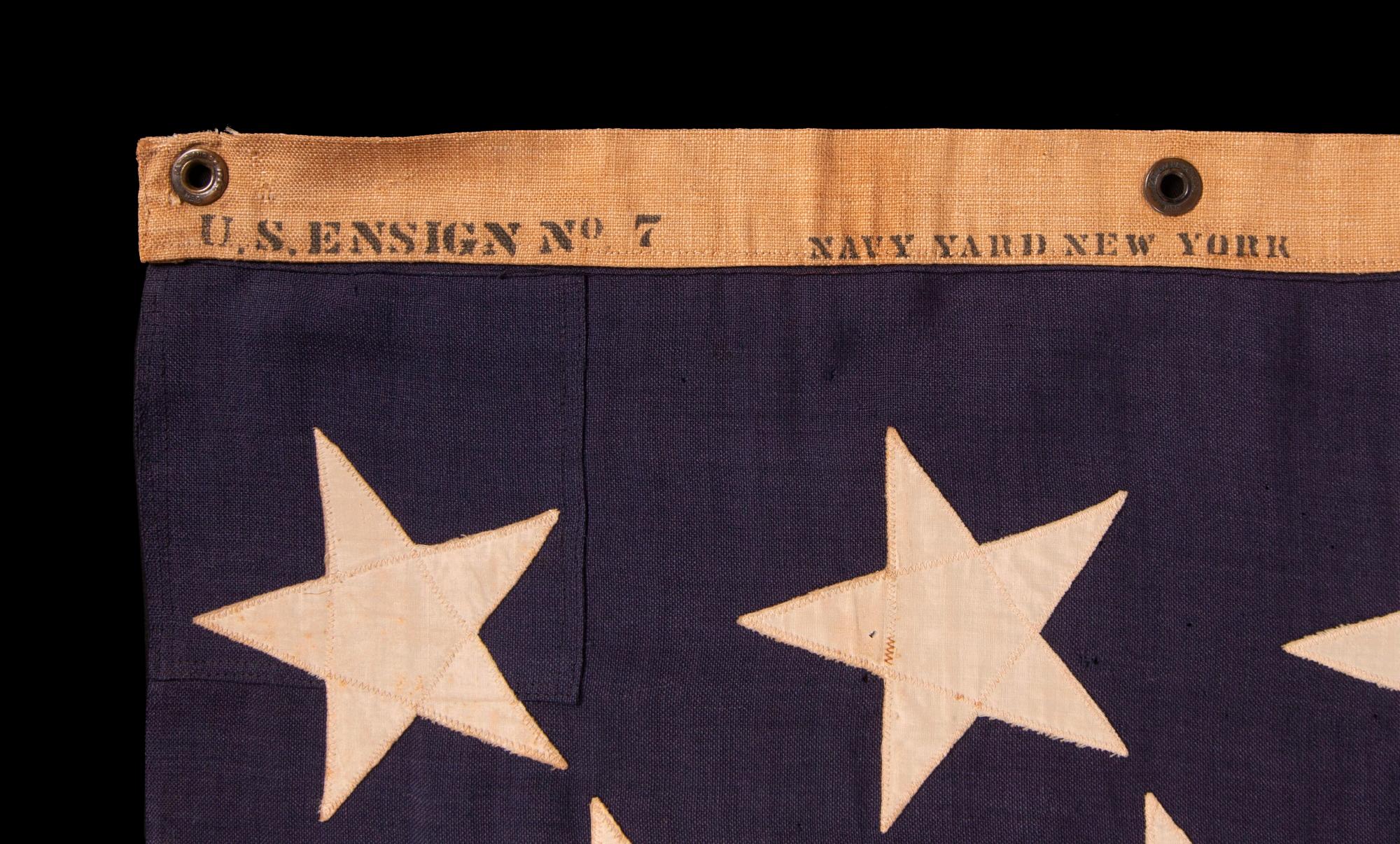 20th Century 13 Star Antique American Flag in a 3-2-3-2-3 Pattern, Brooklyn Navy Yard, 1903